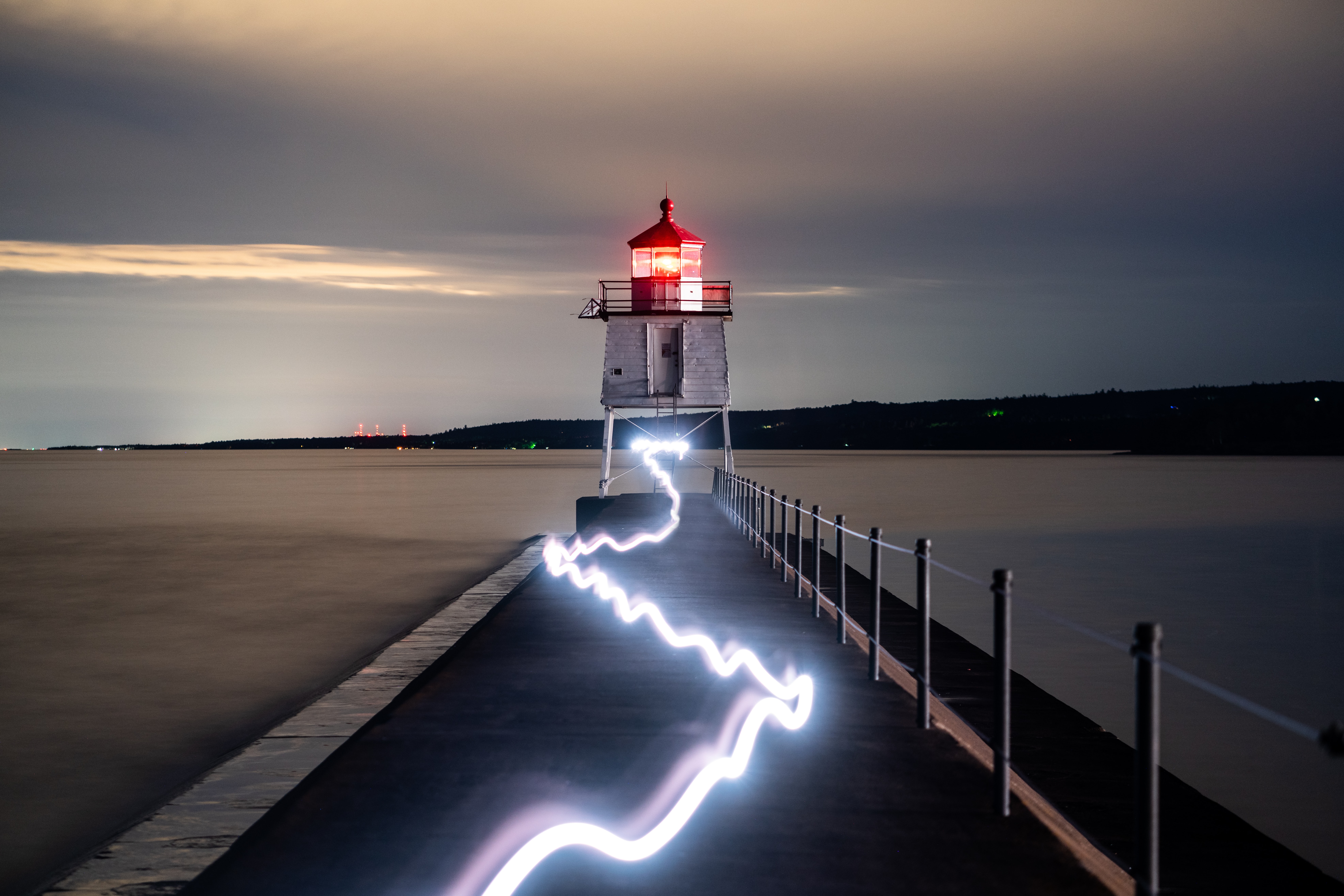 91182 download wallpaper neon, nature, sea, building, glow, lighthouse screensavers and pictures for free
