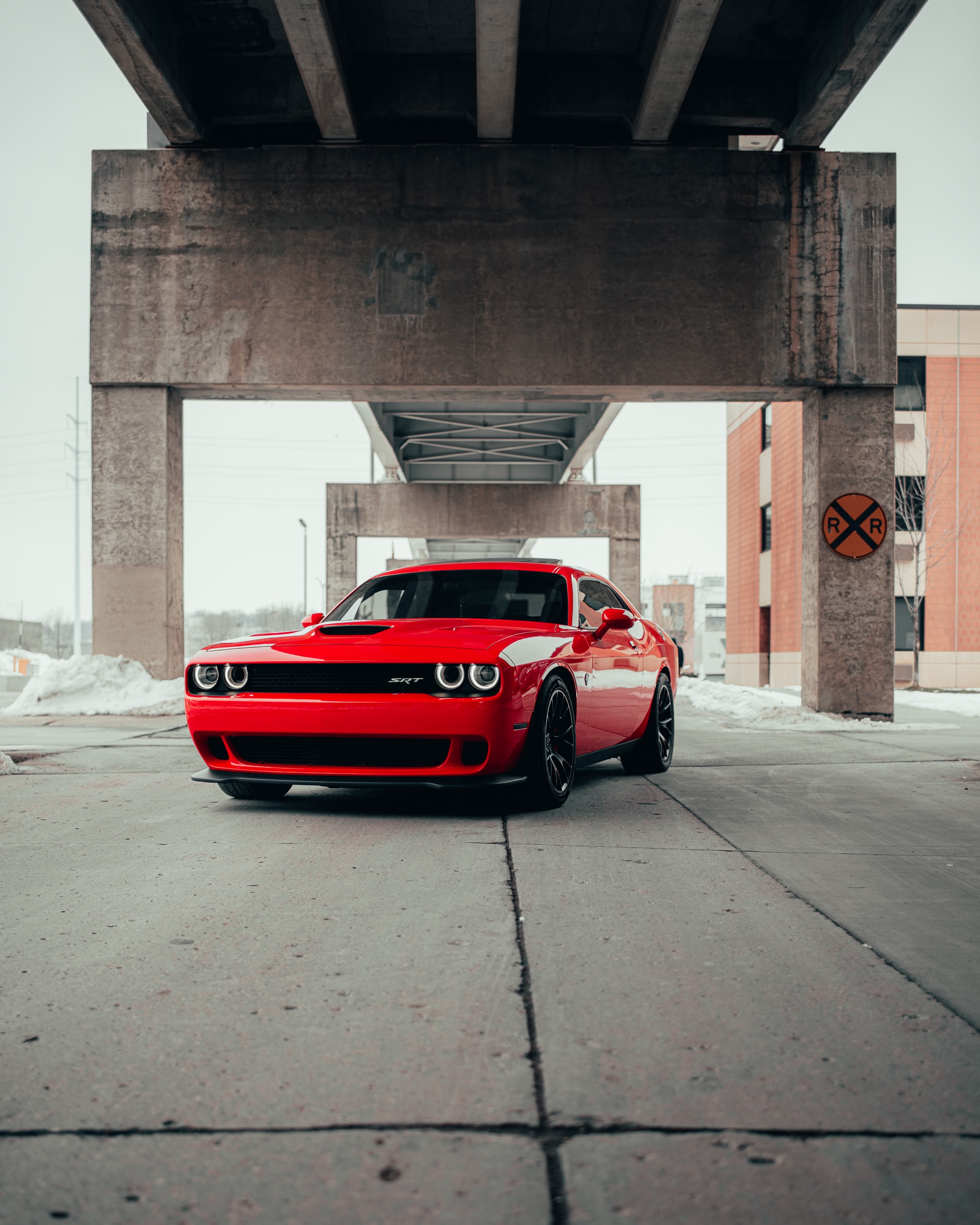 HD wallpaper car, sports car, cars, dodge, front view, sports, red, dodge challenger srt