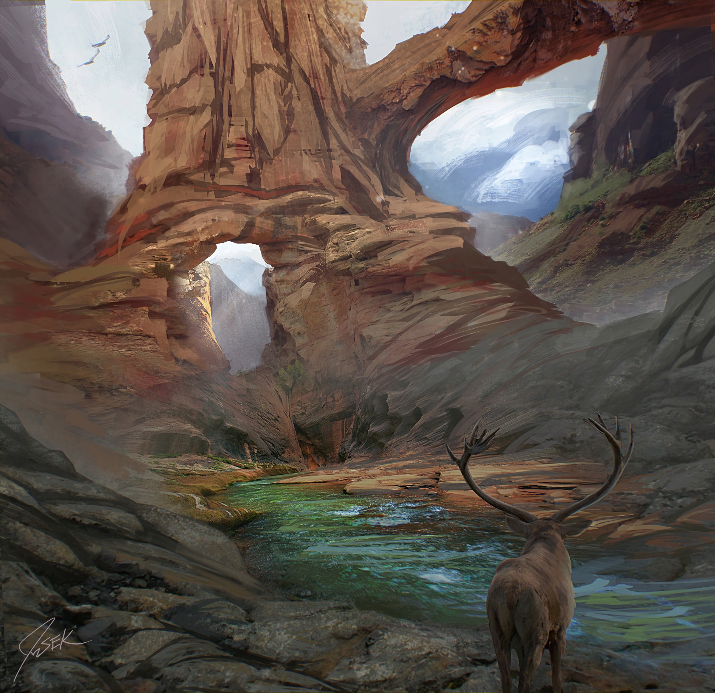 fantasy, horns, art, landscape HD Wallpaper for Phone