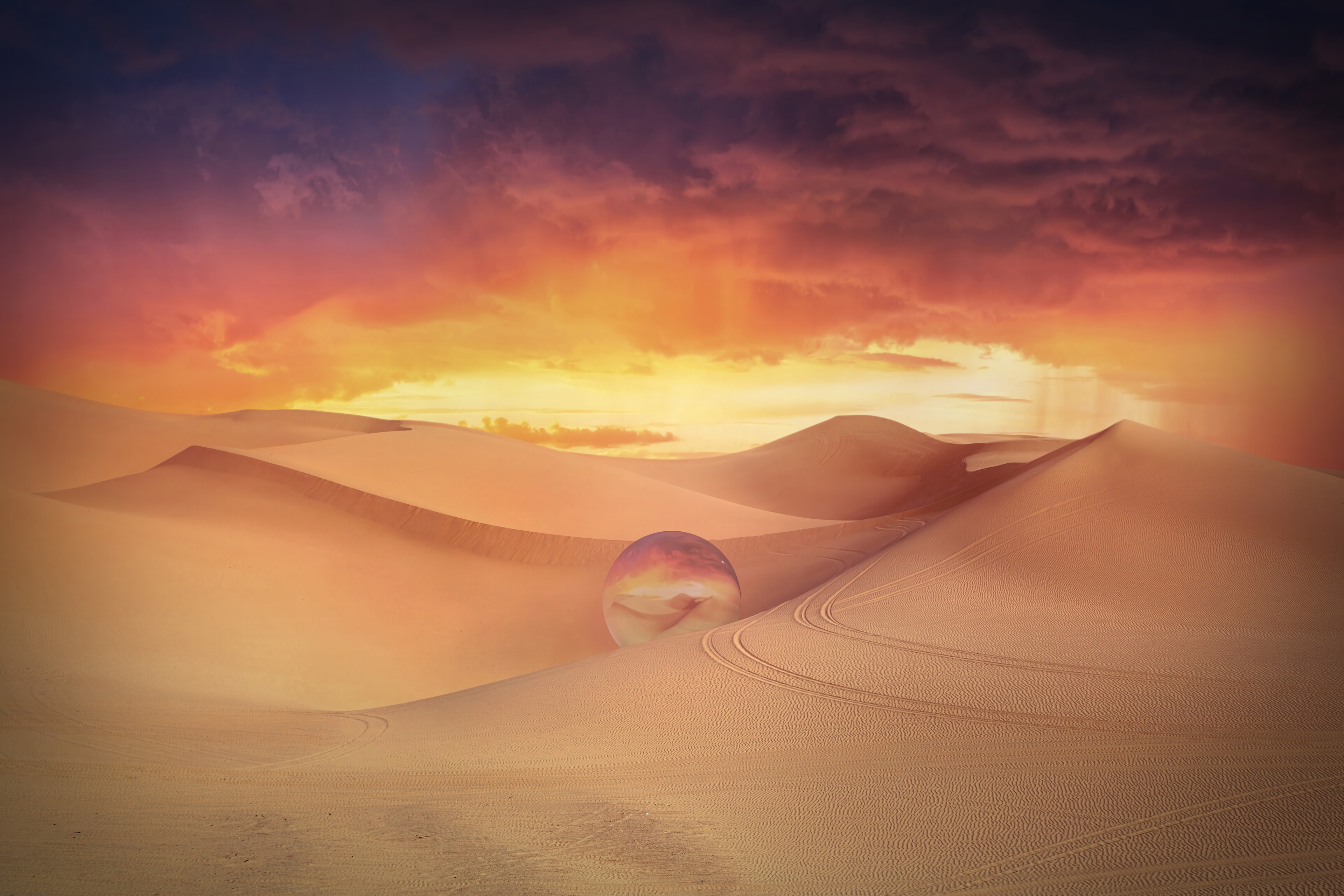 crystal ball, clouds, sand, desert, miscellanea, miscellaneous, dunes, links UHD