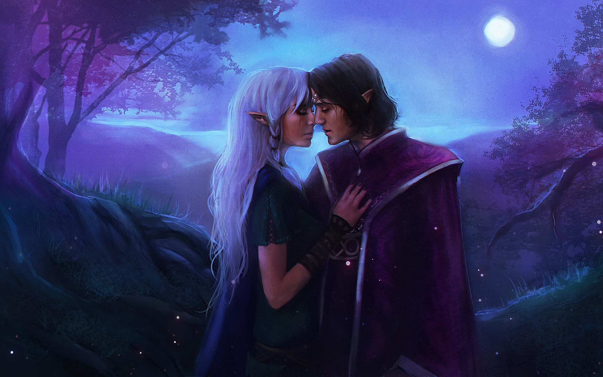 night, moon, love, fantasy HD screen wallpaper