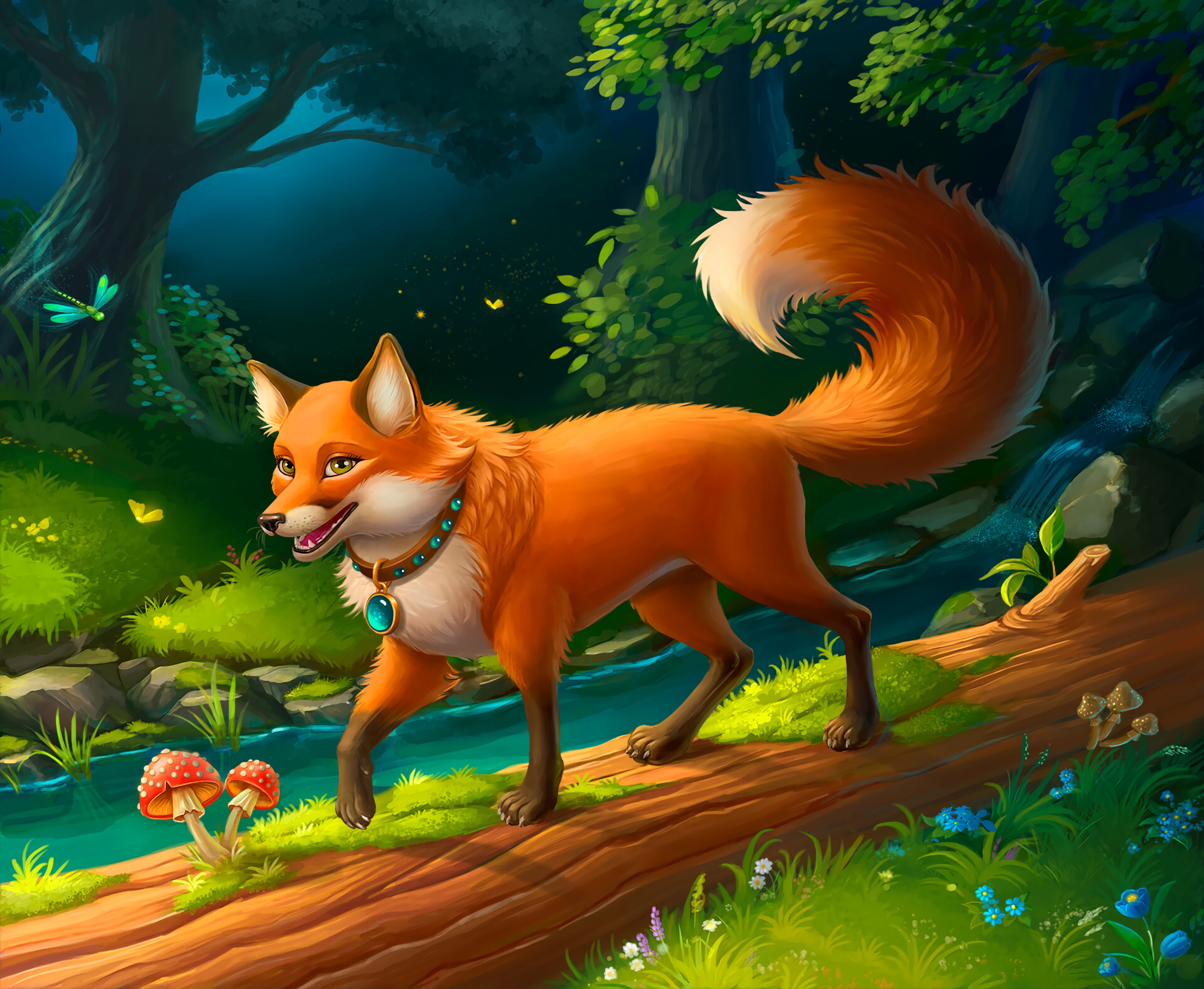 Laden Sie das Kunst, Märchen, Wald, Fuchs, Ein Fuchs, Geschichte-Bild kostenlos auf Ihren PC-Desktop herunter