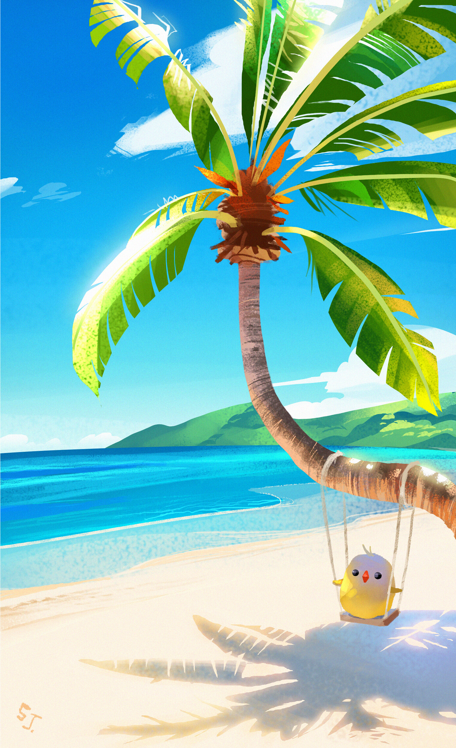 Background for tablet devices art, bird, swing, beach