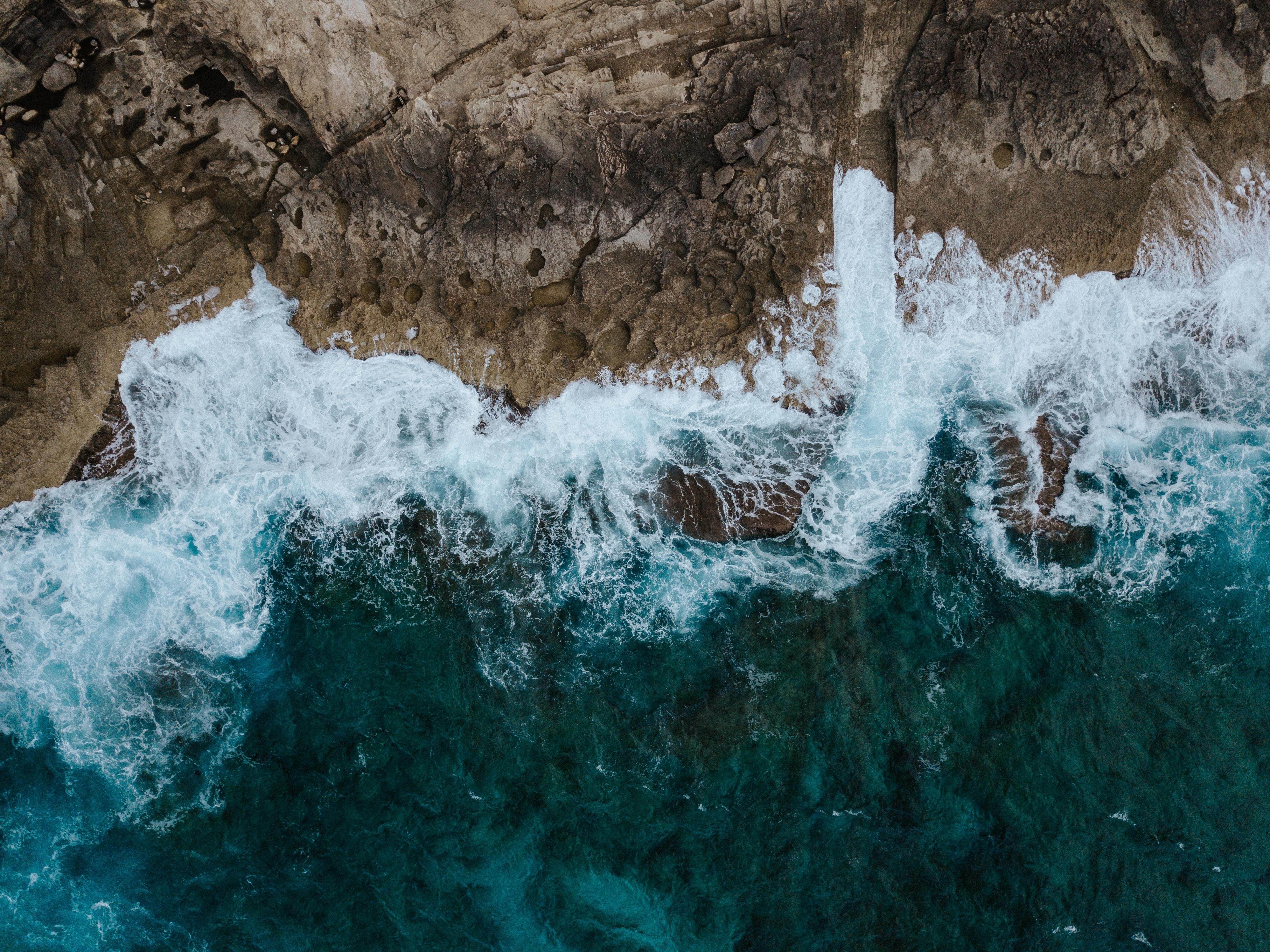 nature, sea, rocks, view from above, foam, surf download HD wallpaper