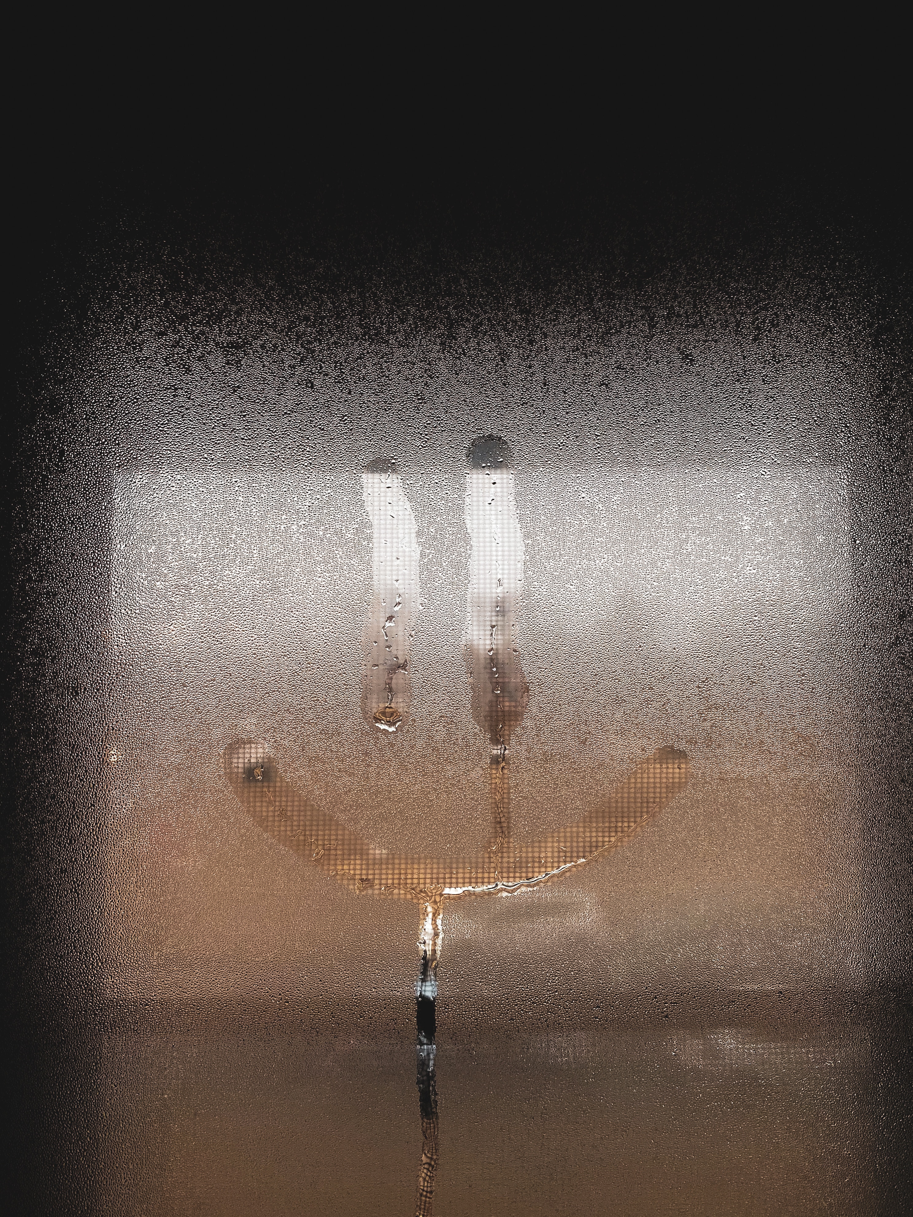 91599 Screensavers and Wallpapers Smiley for phone. Download glass, smile, drops, miscellanea, miscellaneous, wet, window, emoticon, smiley pictures for free