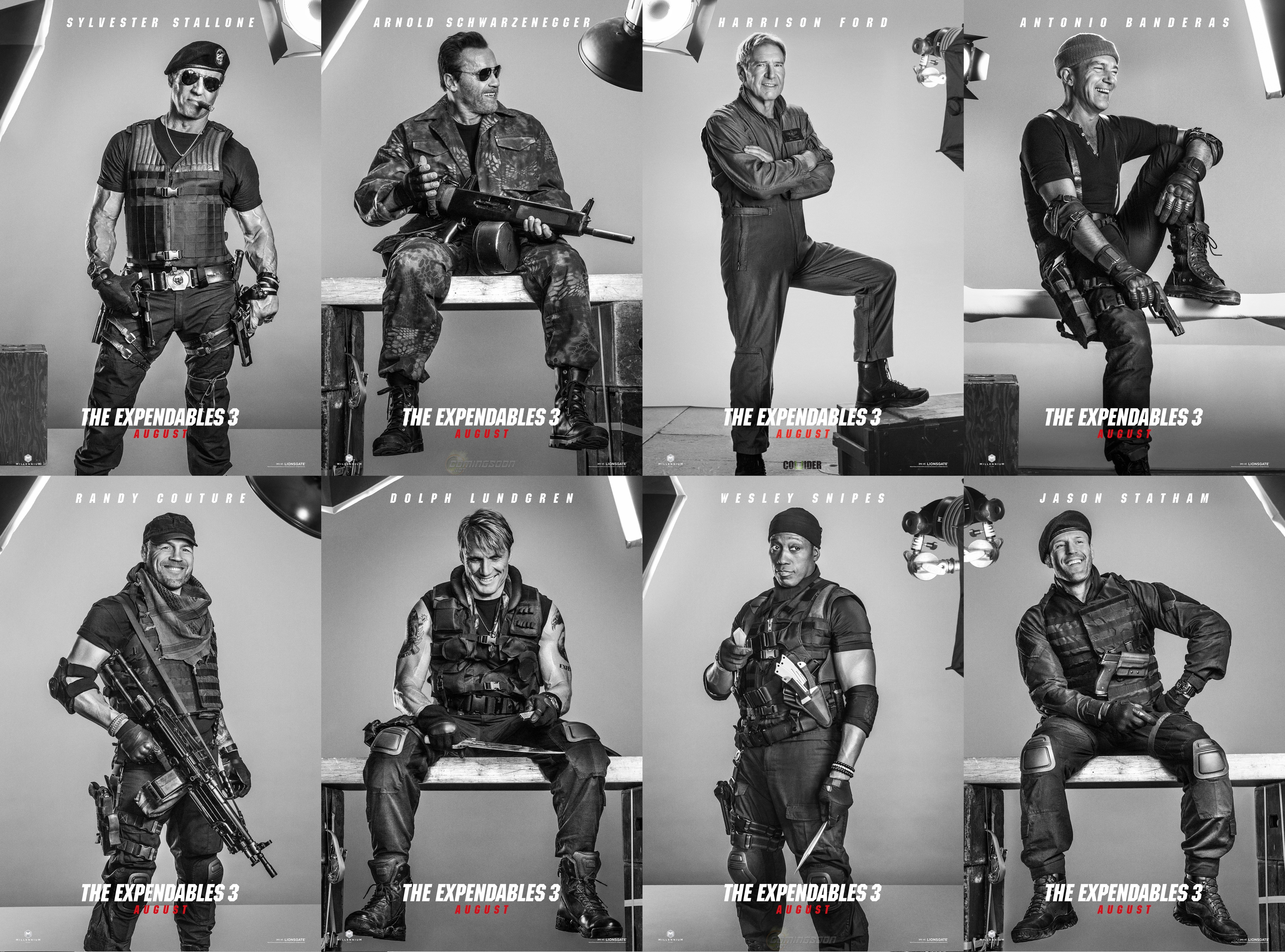 movie, the expendables 3, antonio banderas, arnold schwarzenegger, barney ross, doc (the expendables), dolph lundgren, galgo (the expendables), gunnar jensen, harrison ford, jason statham, lee christmas, max drummer, randy couture, sylvester stallone, toll road, trench (the expendables), wesley snipes, the expendables