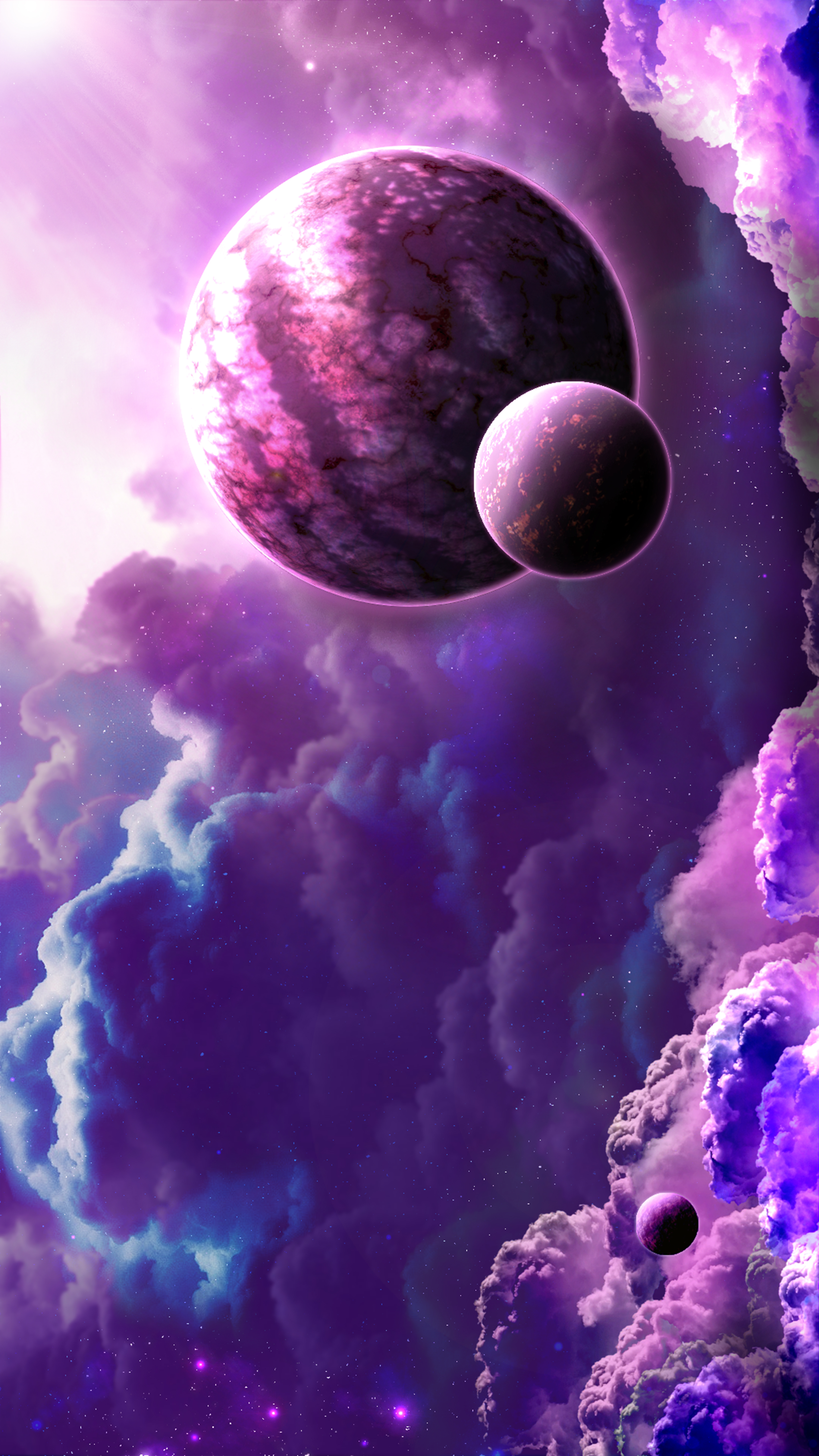 Download mobile wallpaper Planets, Stars, Clouds, Nebula, Shine, Light, Universe for free.