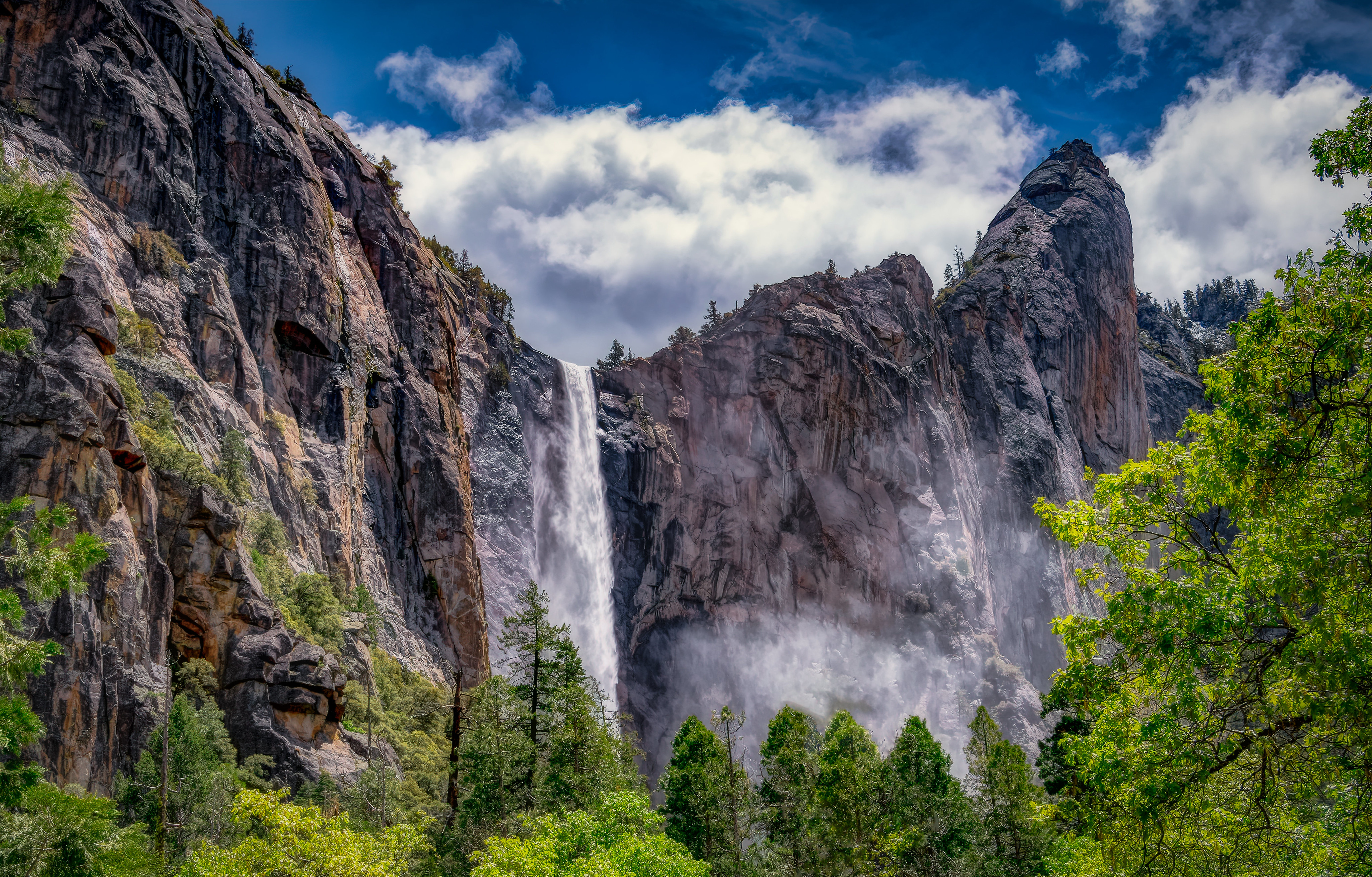 rocks, nature, bush, waterfall, break, precipice phone background