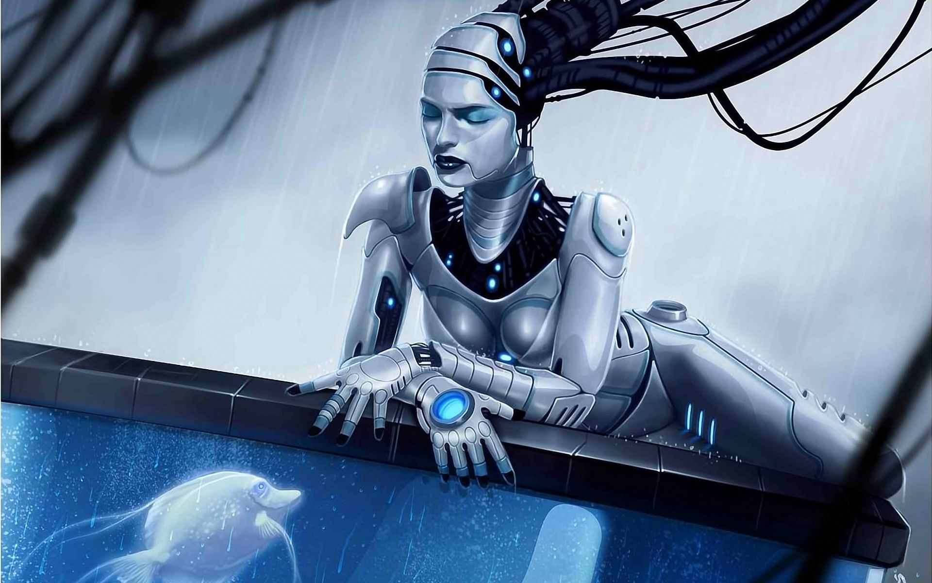 Aquarium fish, fantasy, girl, cyborg Lock Screen