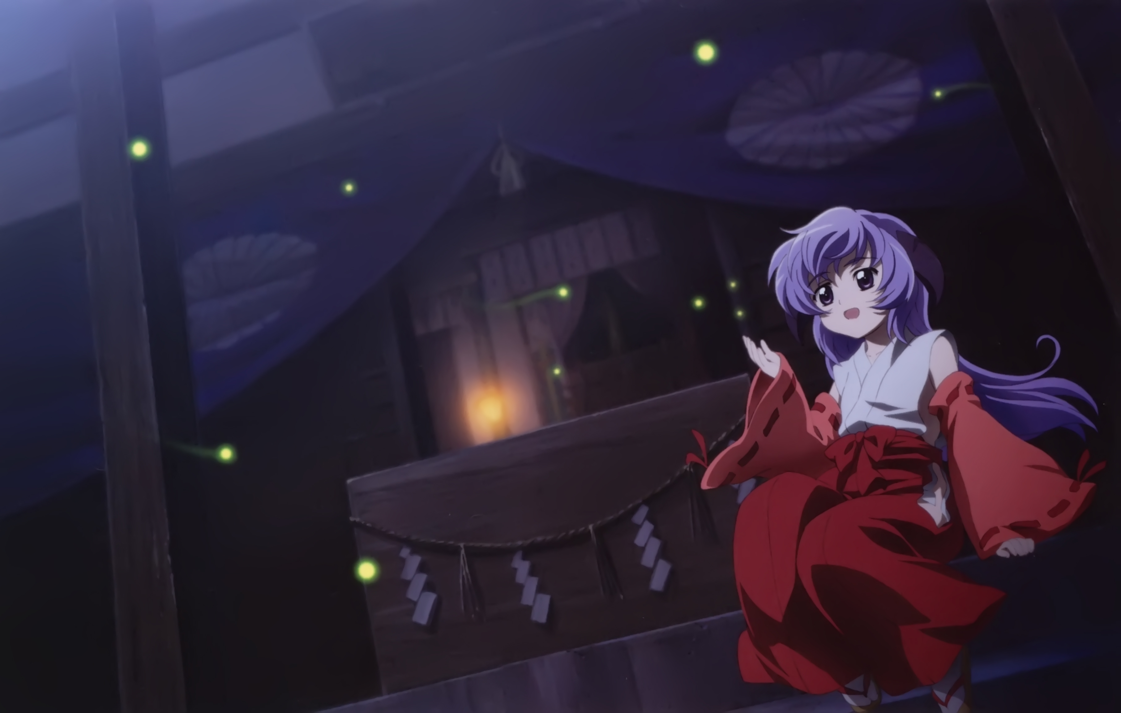 Laden Sie das Anime, Mädchen, Übernachtung, Kimono, Glühwürmchen-Bild kostenlos auf Ihren PC-Desktop herunter