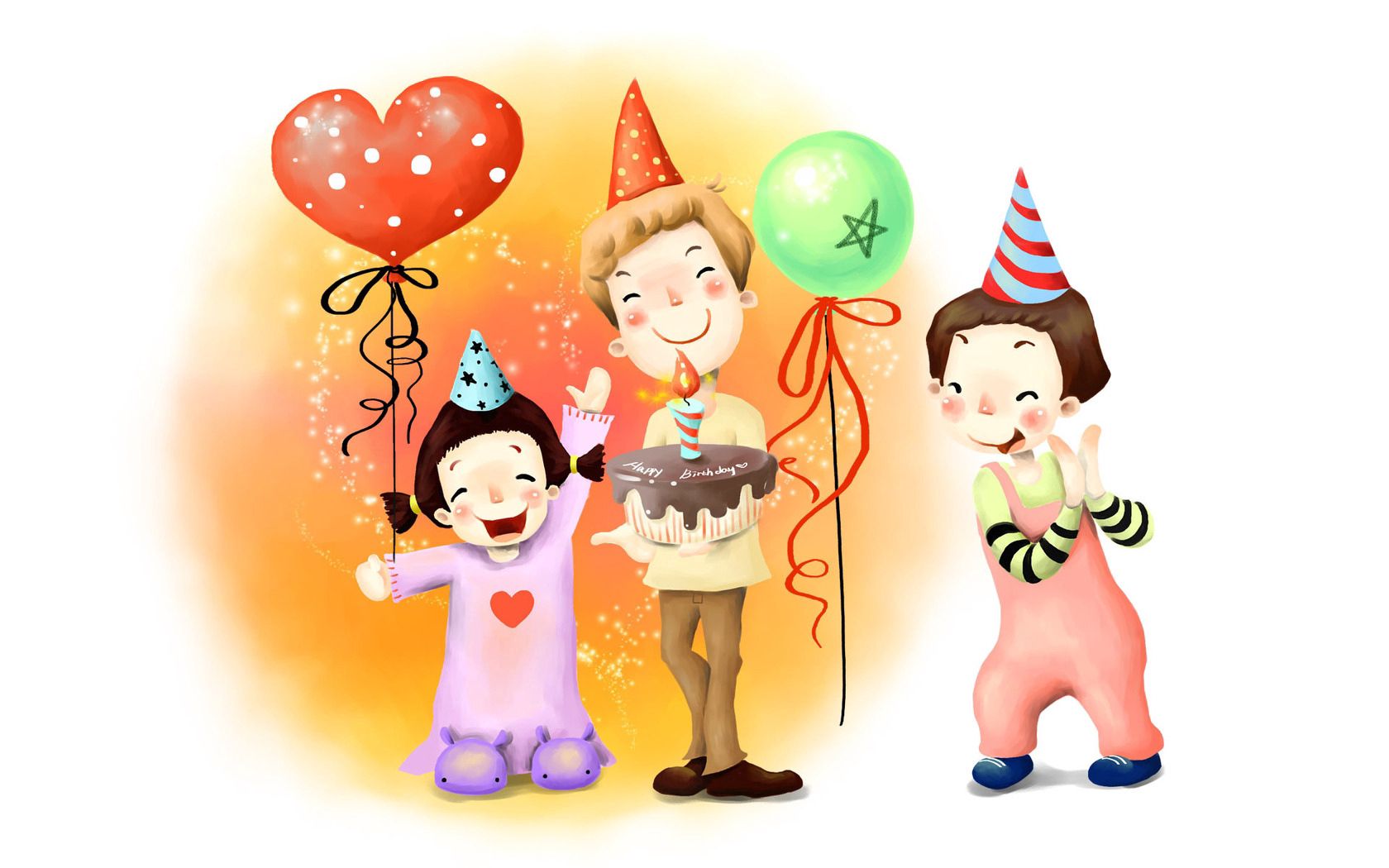 children, balloons, miscellanea, miscellaneous, holiday, picture, drawing, cake, caps, taw, childhood, joy