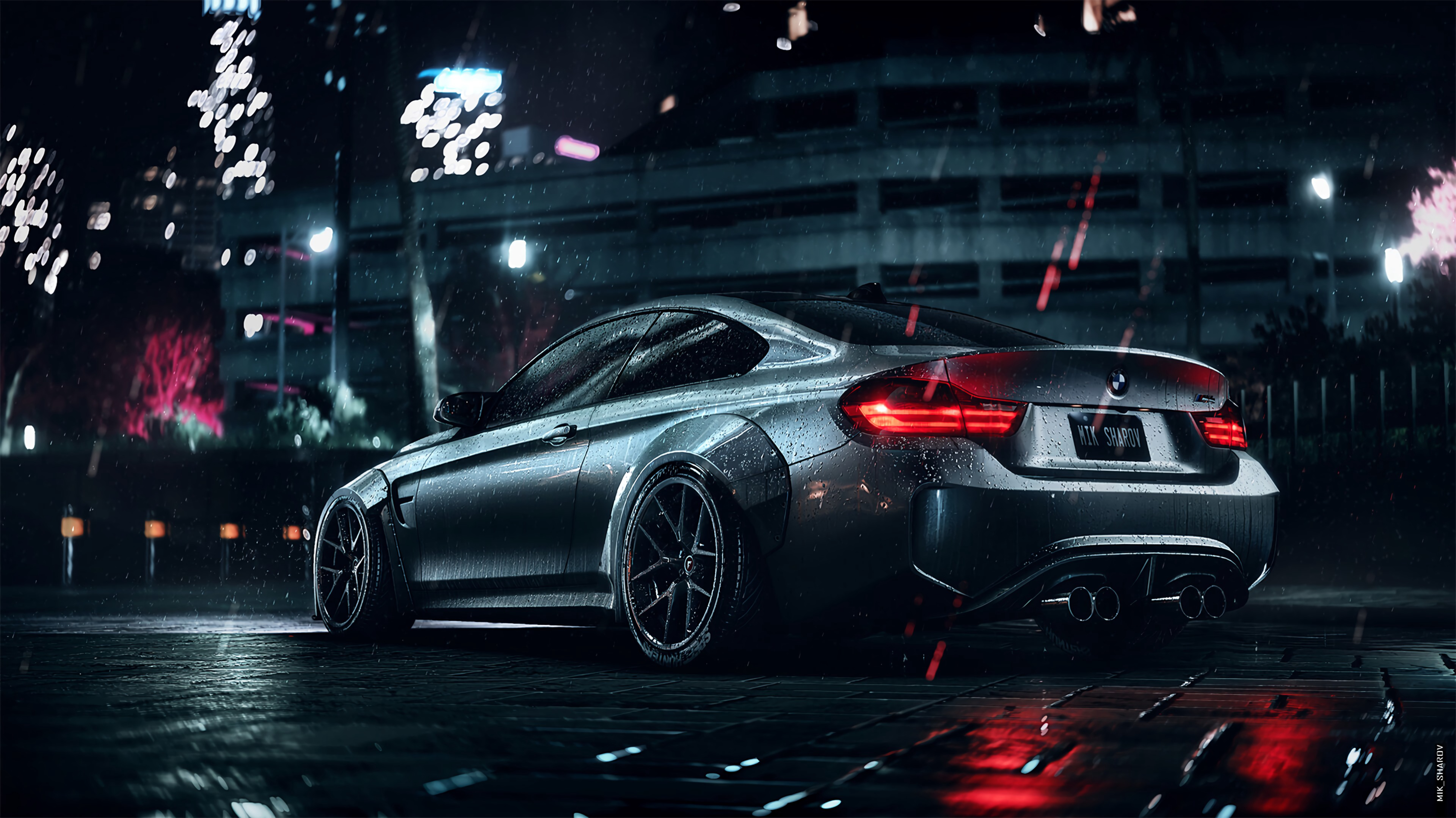bmw, cars, metallic, car, night, grey, sports, wet, machine, coupe, compartment HD wallpaper