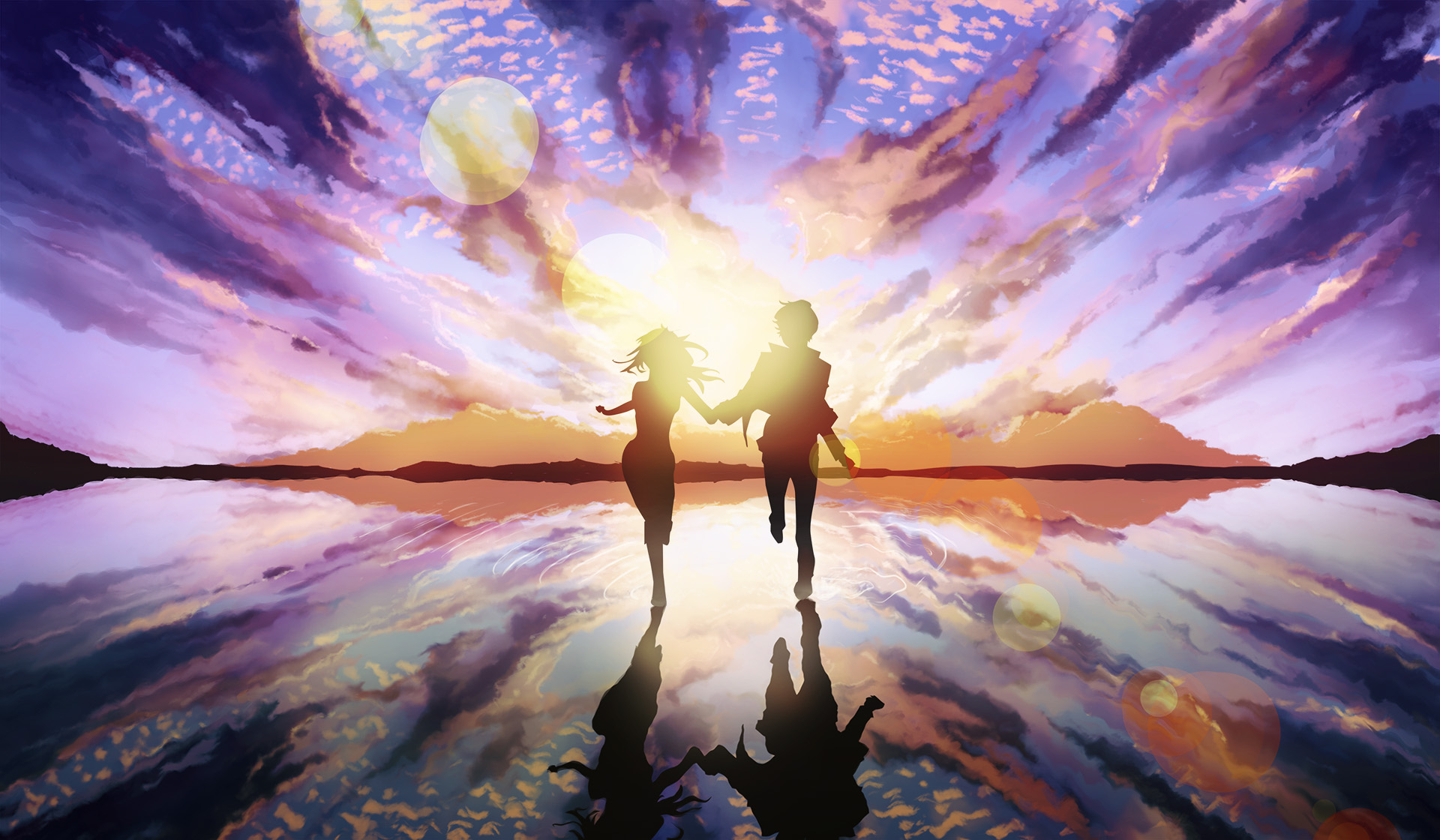 Phone Background Full HD sunset, shota kazehaya, couple, anime