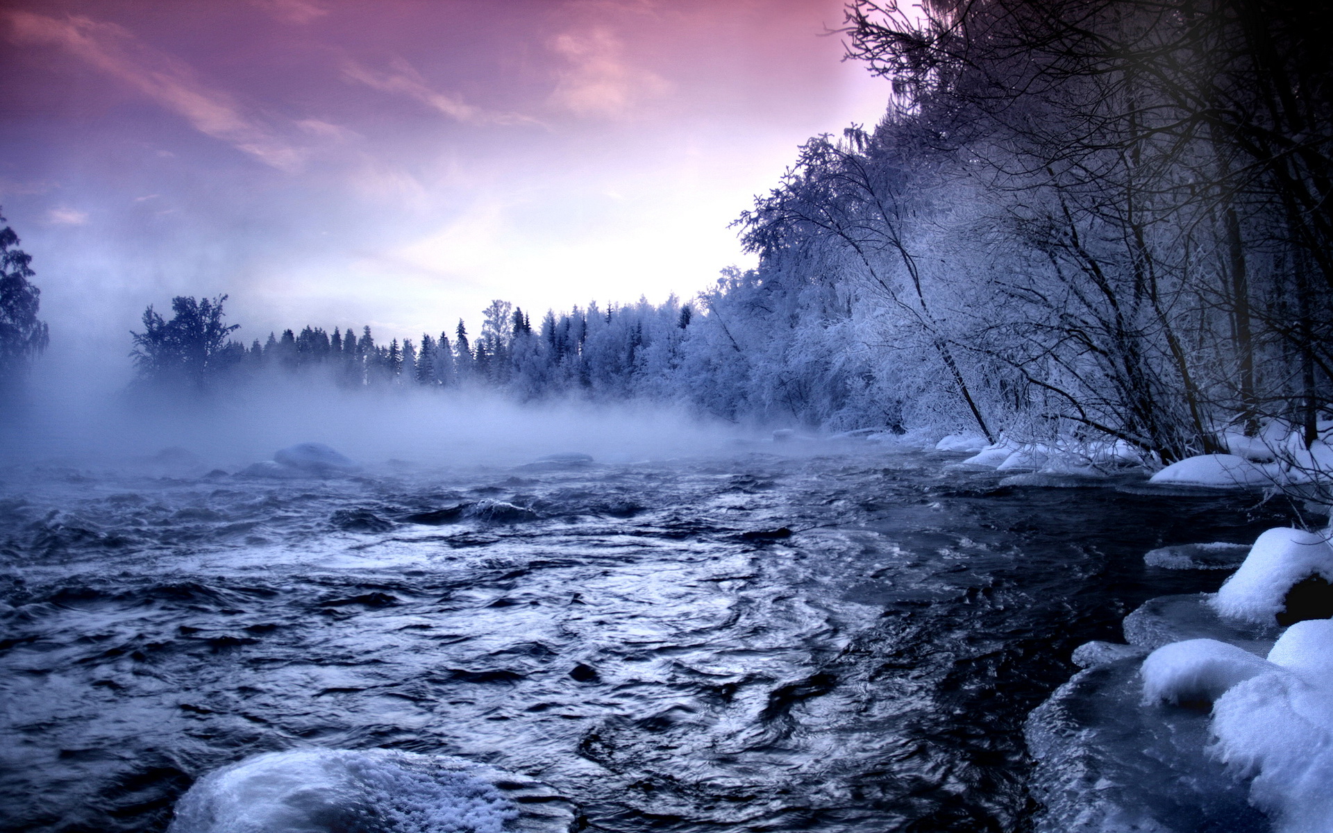 winter, landscape, earth, cold, fog, frozen, ice, photography, river, snow