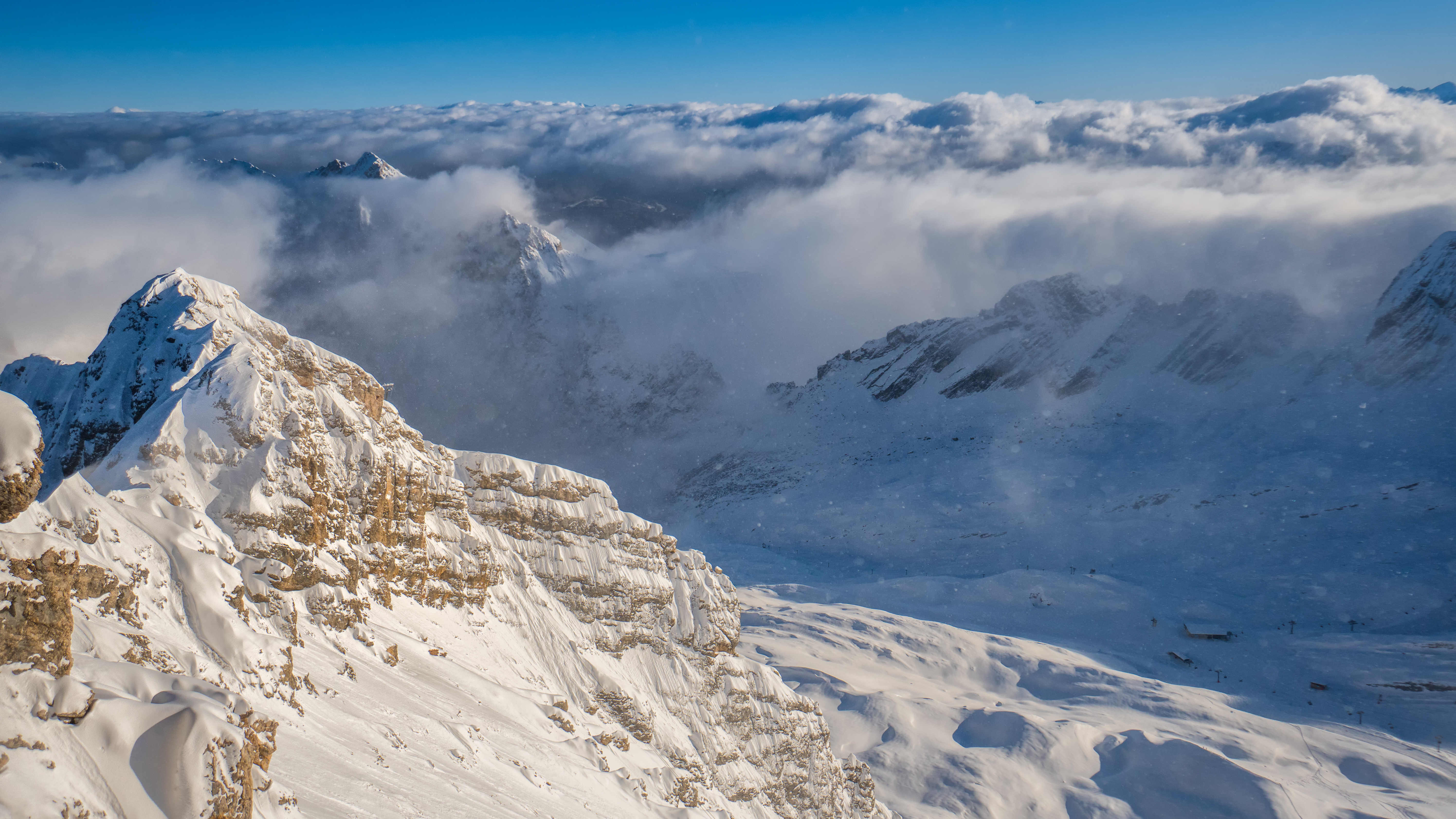vertex, landscape, nature, mountains, clouds, snow, tops HD wallpaper