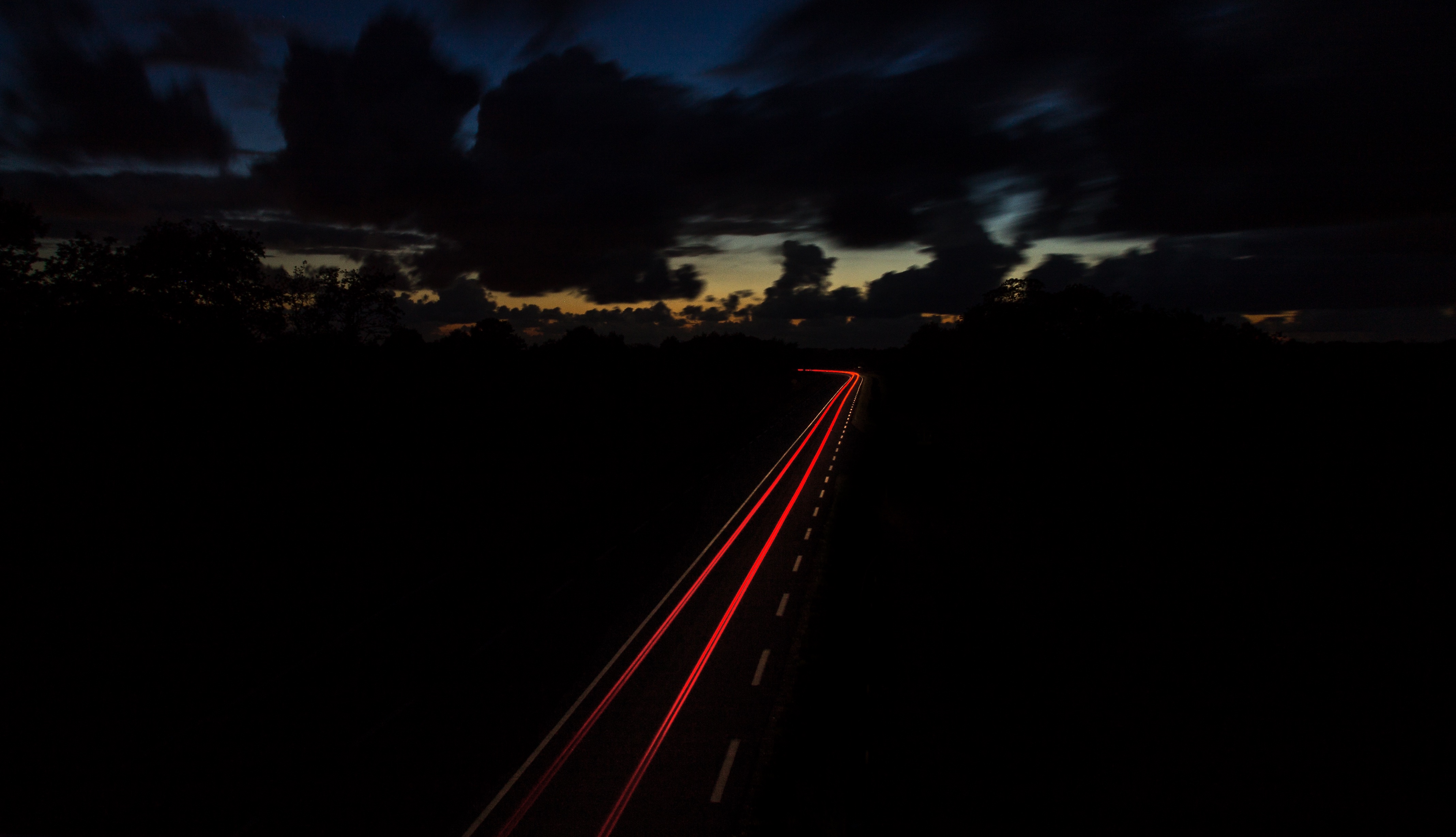 road, night, turn, sky, dark