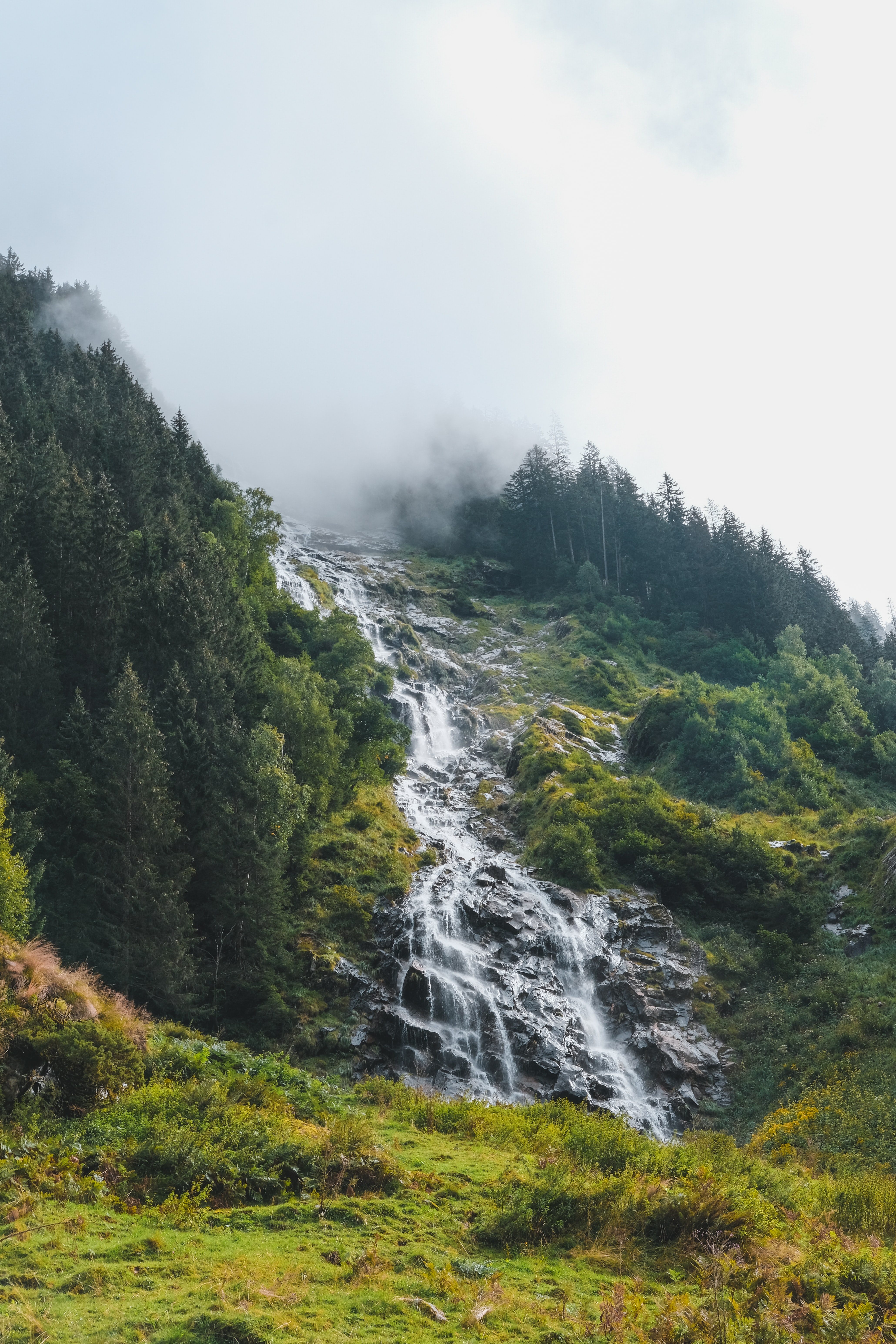 cloud, nature, trees, waterfall, slope, creek, brook cellphone