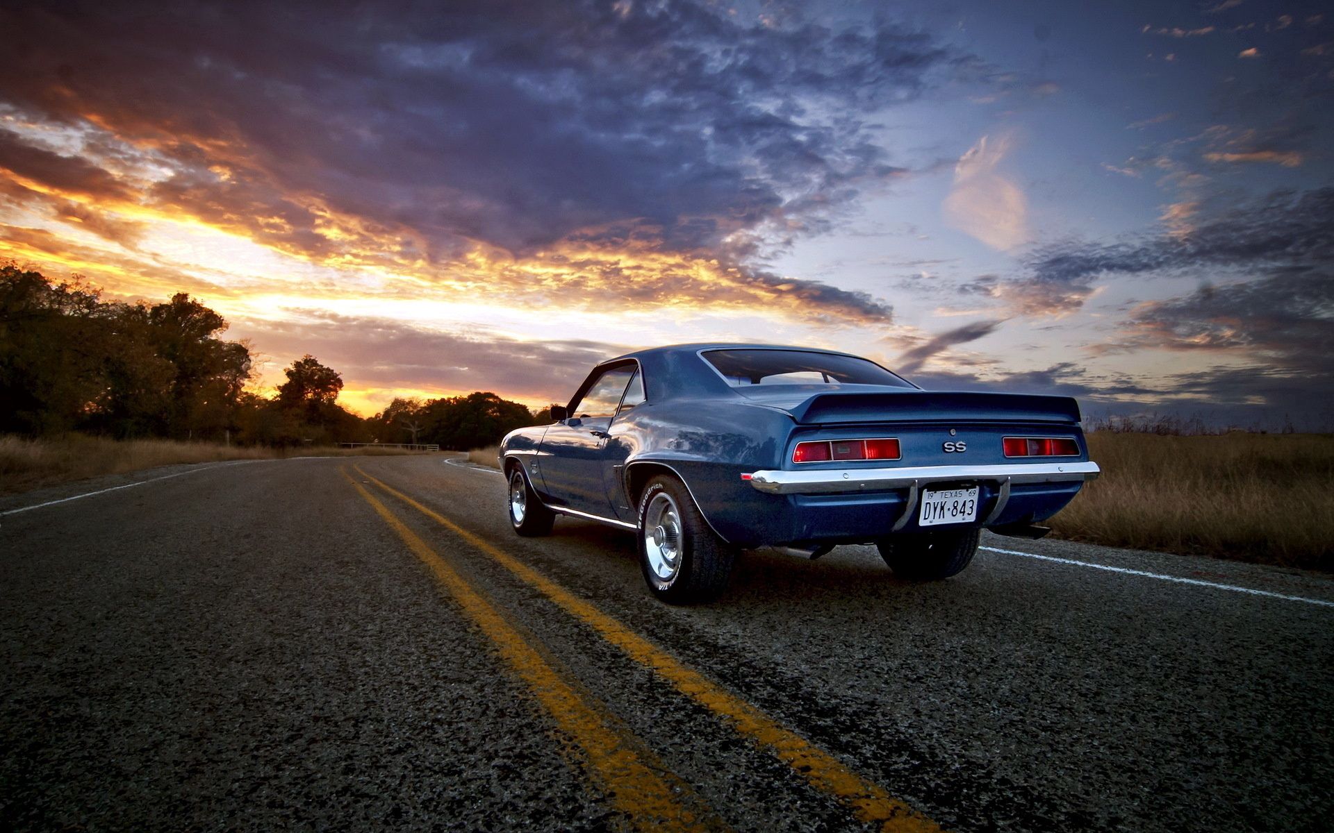 Download mobile wallpaper Sunset, Cars, Road, Camaro for free.