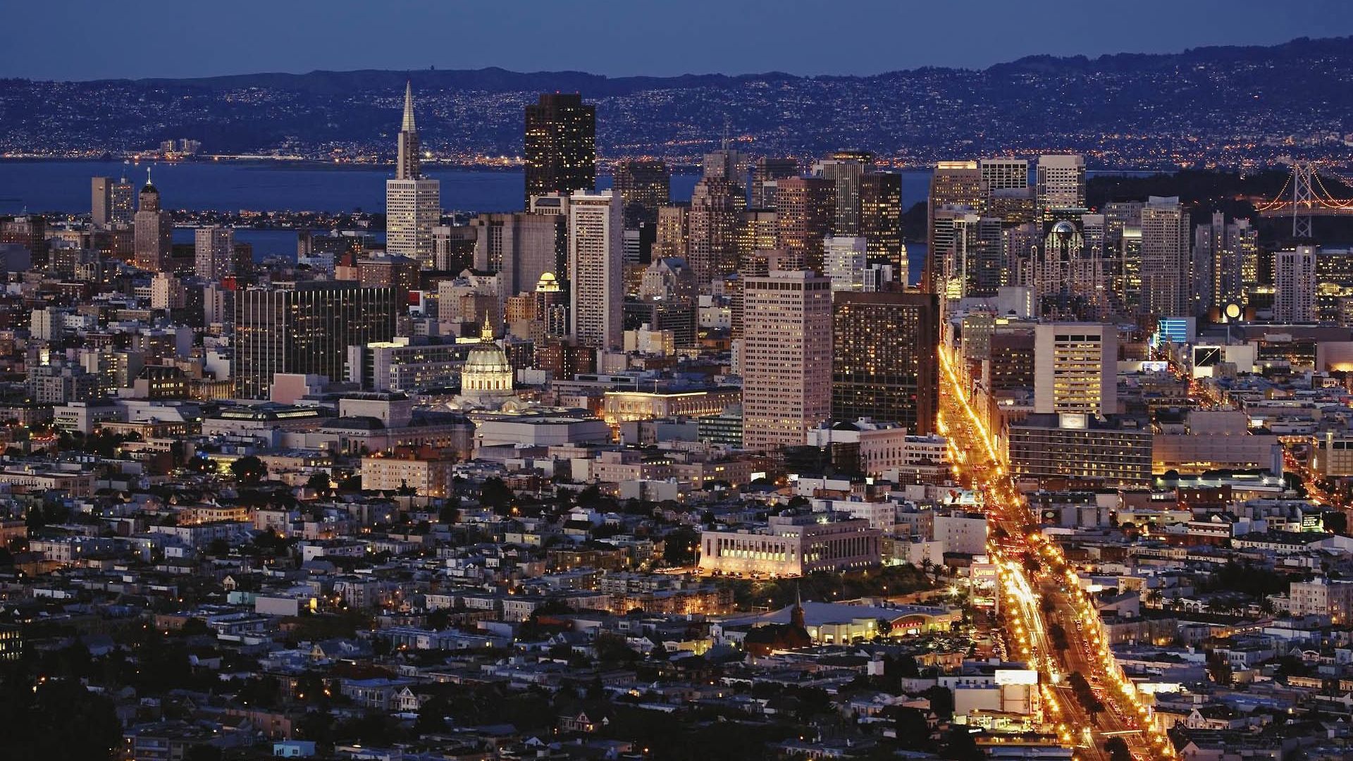 Laden Sie das Städte, Übernachtung, Gebäude, Blick Von Oben, Panorama, San Francisco-Bild kostenlos auf Ihren PC-Desktop herunter