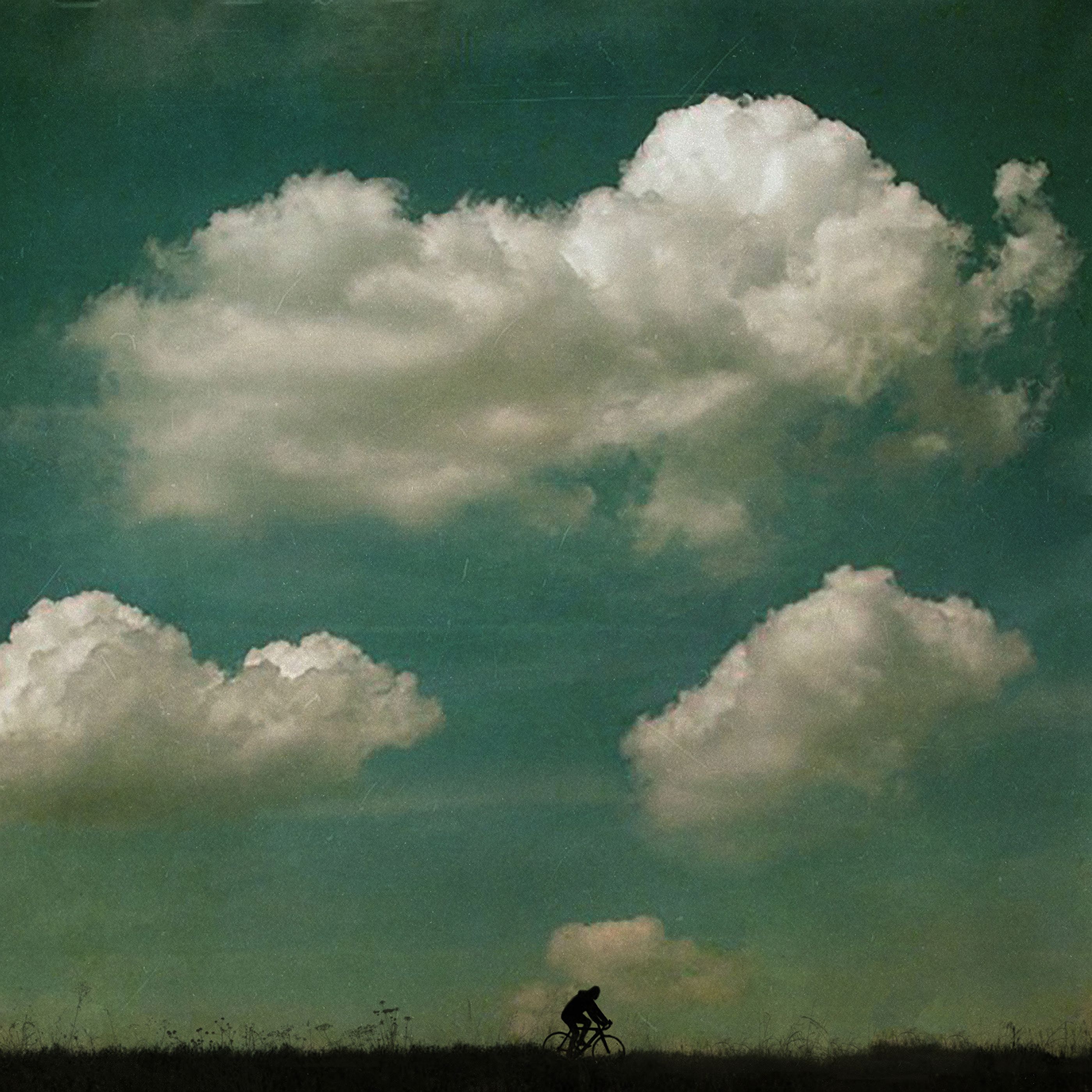 Download mobile wallpaper Art, Sky, Clouds, Silhouette, Cyclist for free.