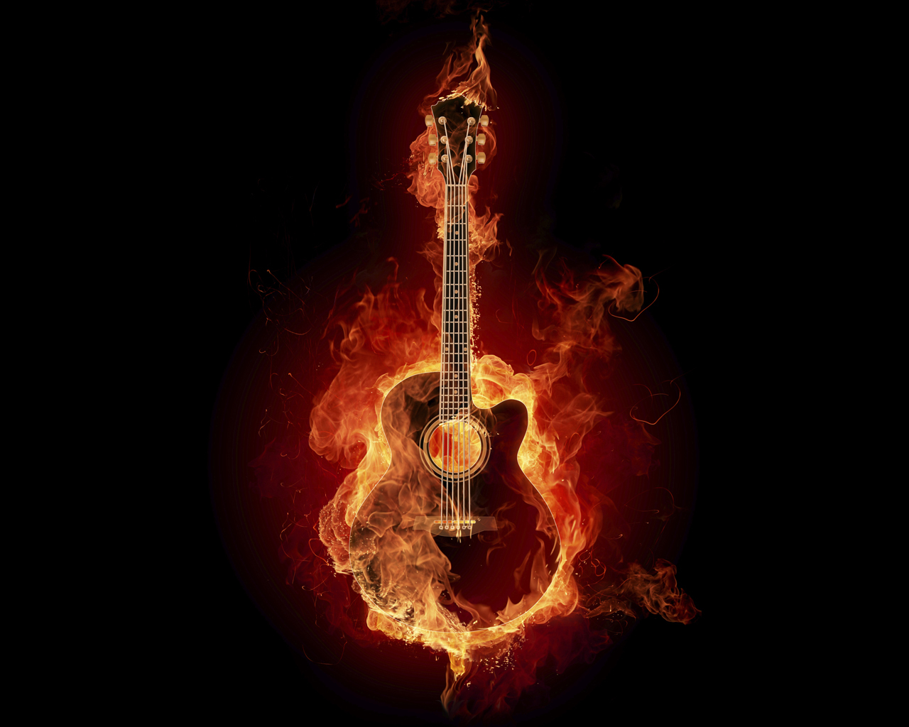 android guitars, music, fire, black