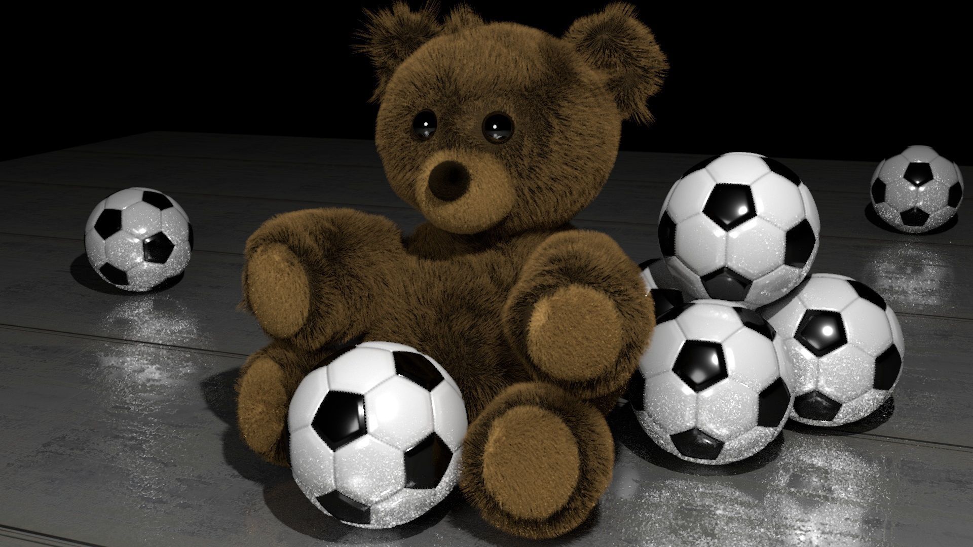 138318 скачать обои игрушки, плюшевый медведь, разное, футбольные мячи - заставки и картинки бесплатно
