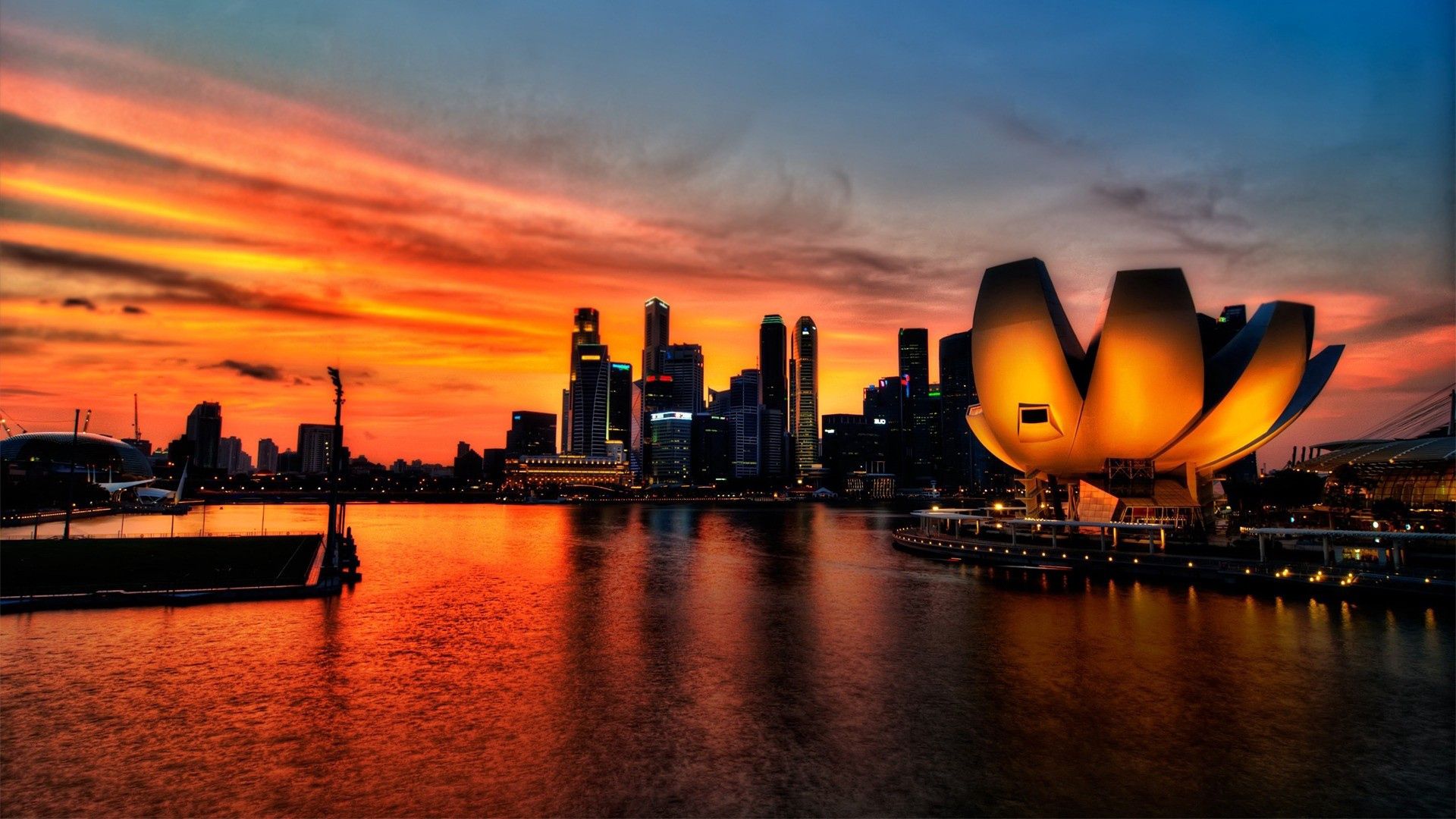 148467壁紙のダウンロードスカイ, 都市, 日没, 輝く, 光, シンガポール-スクリーンセーバーと写真を無料で