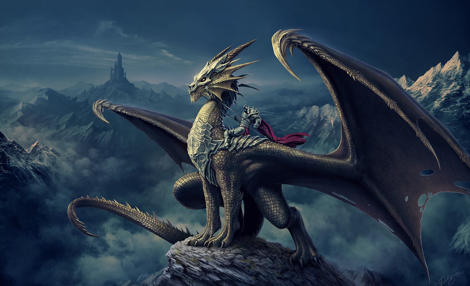 fantasy, tower, art, dragon, mountains, lock, rider, horseman, nick deligaris for android