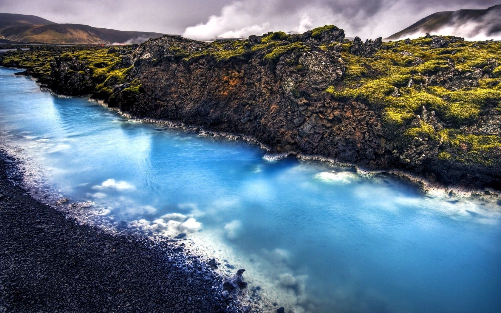 81768 завантажити шпалери ісландія, природа, річка, камені, блакитна вода, гаряче джерело - заставки і картинки безкоштовно