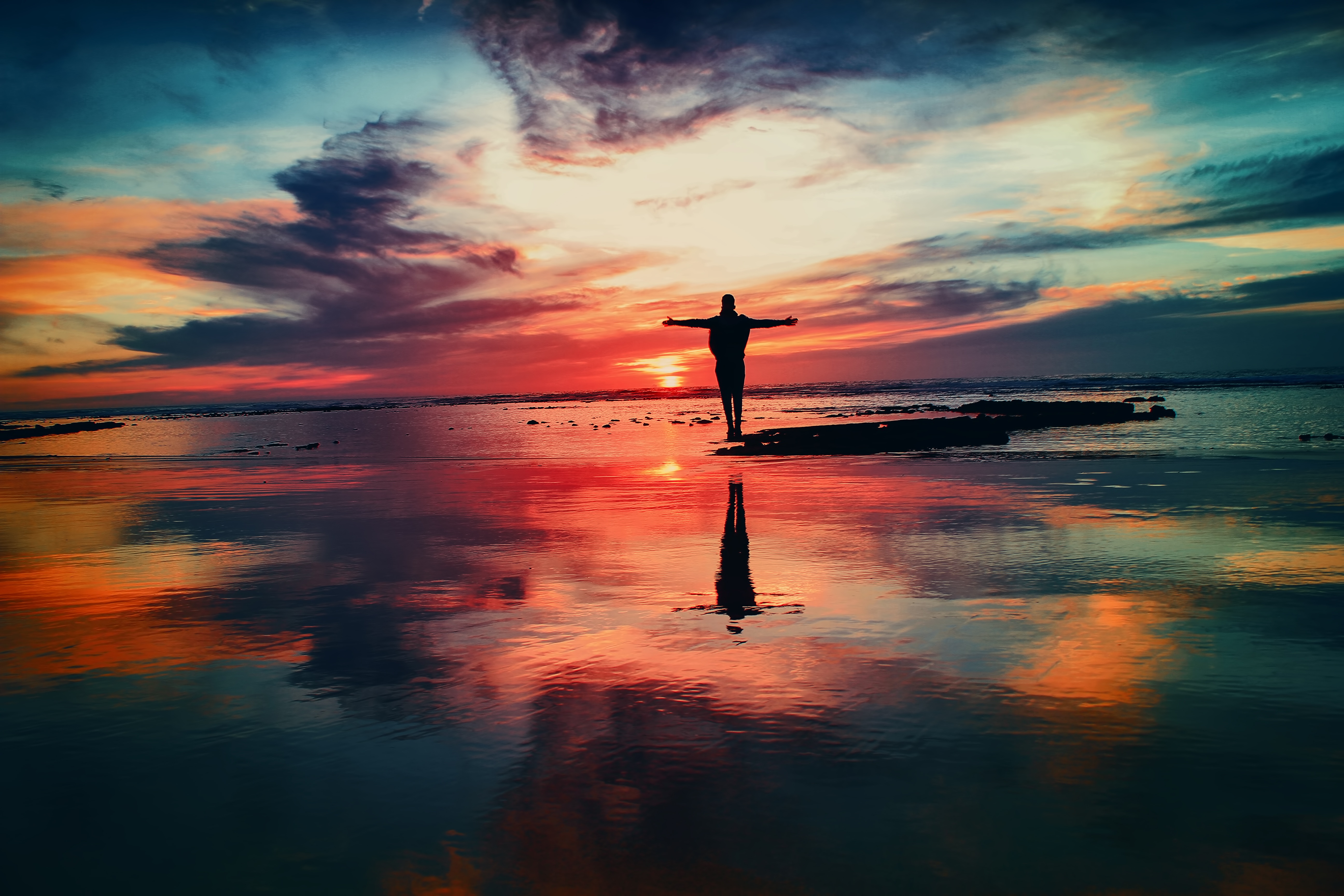 motivation, freedom, nature, sunset, shore, bank, silhouette High Definition image