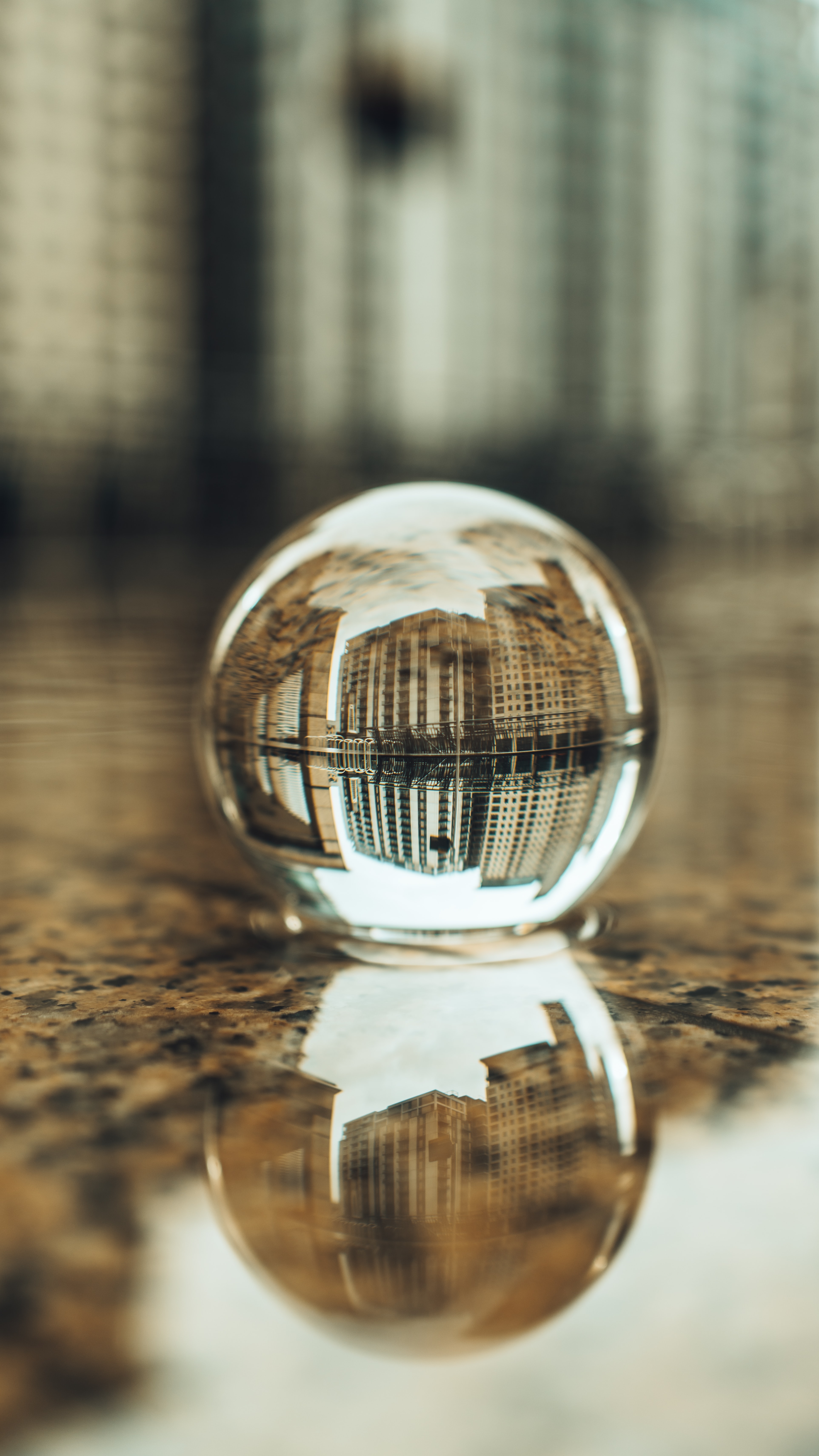 crystal ball, ball, water, building, reflection, miscellanea, miscellaneous 8K