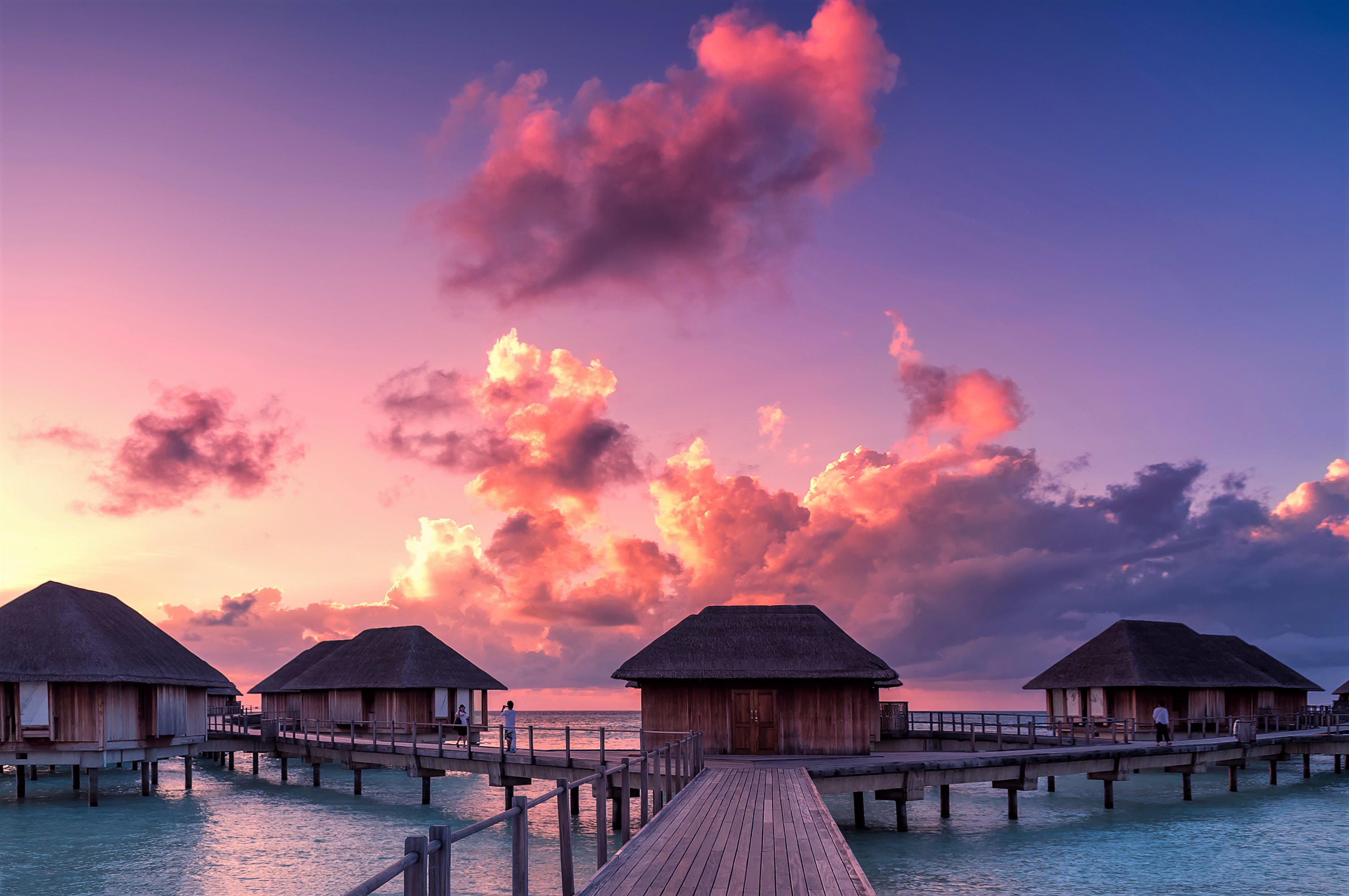 bungalow, maldives, resort, hut, man made, sea, ocean