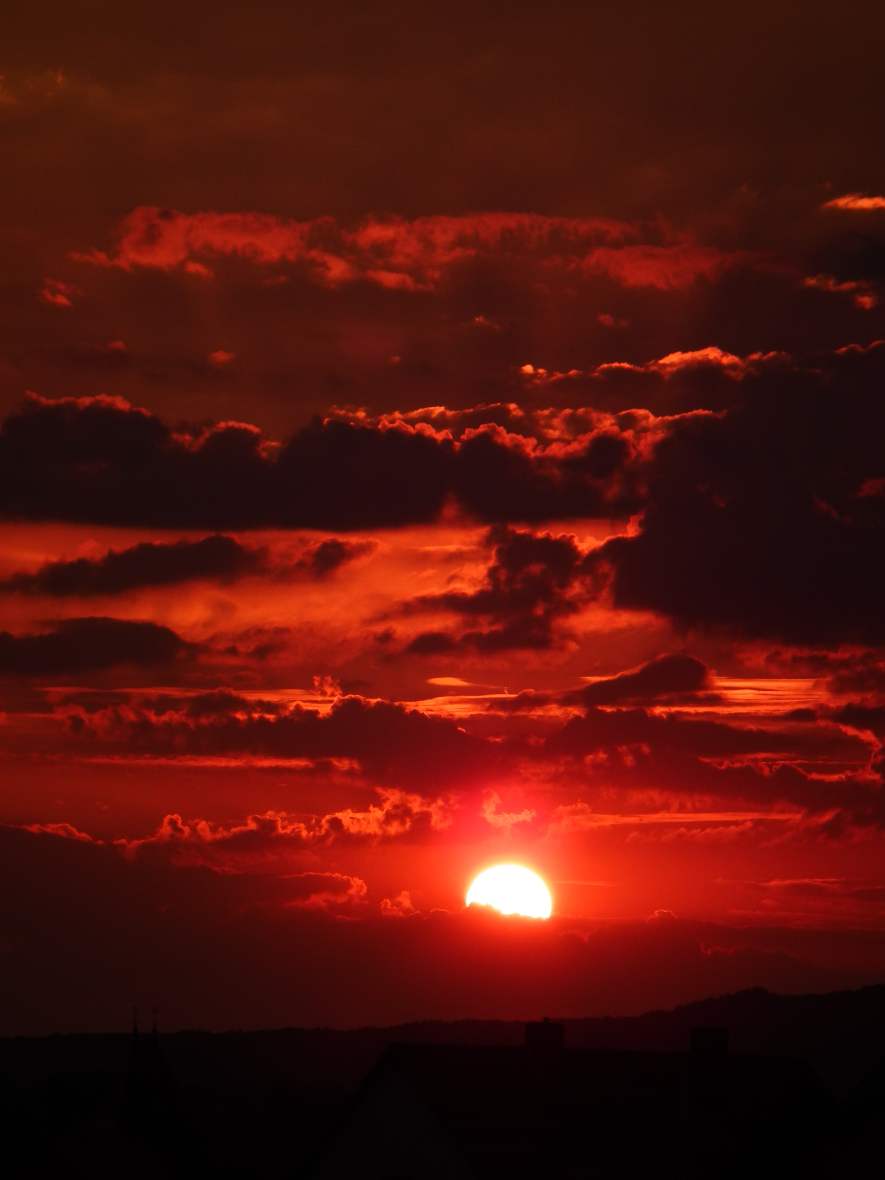 sunset, twilight, clouds, red, dark, dusk phone wallpaper
