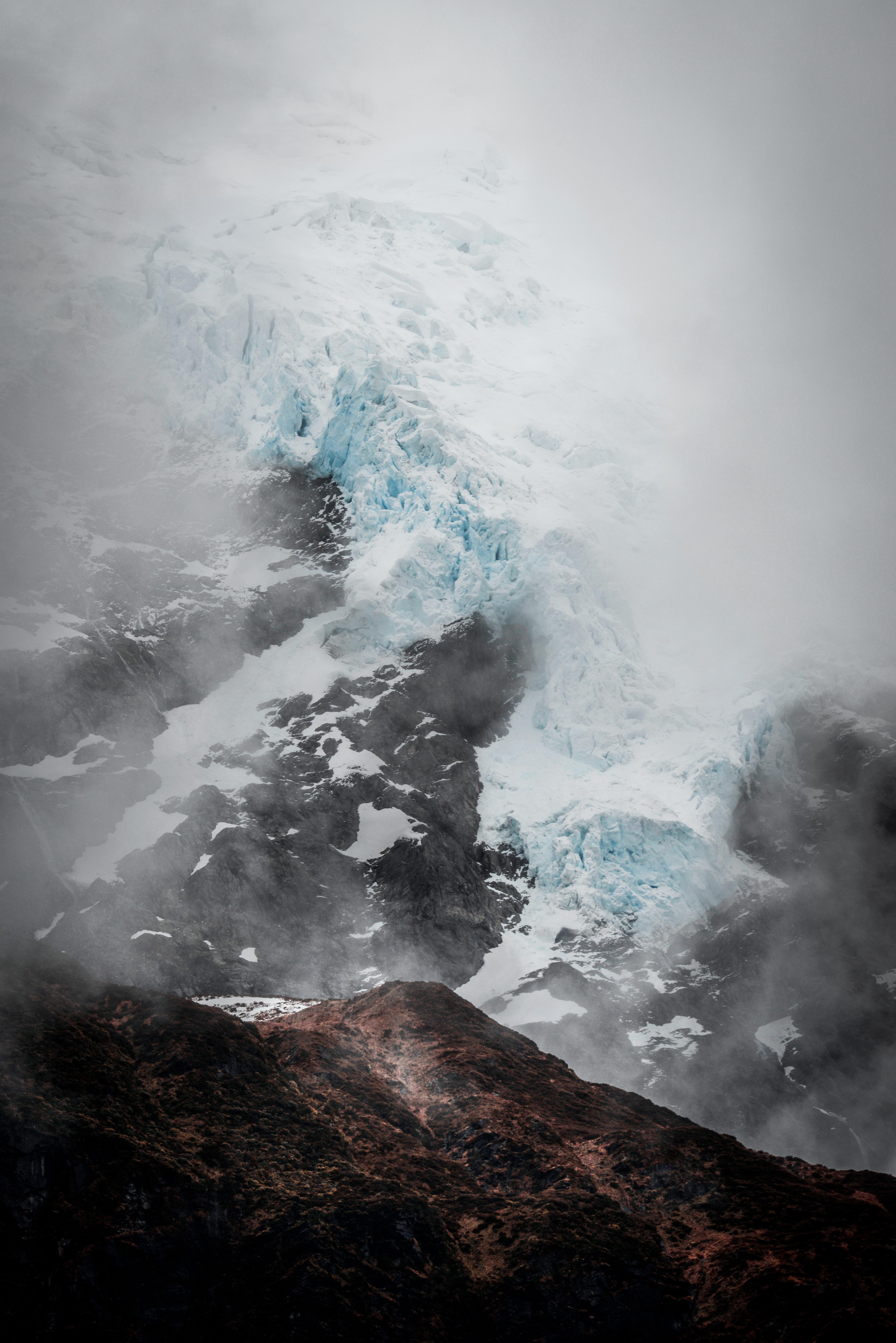 glacier, fog, nature, ice, mountain, relief wallpaper for mobile