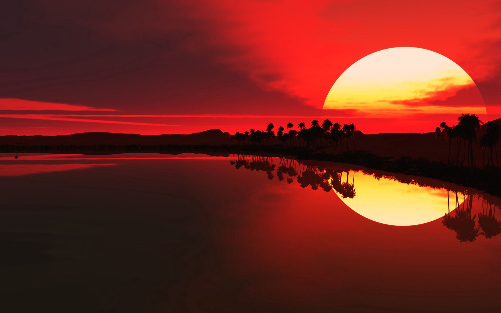 Evening sun, outlines, reflection, sunset Lock Screen
