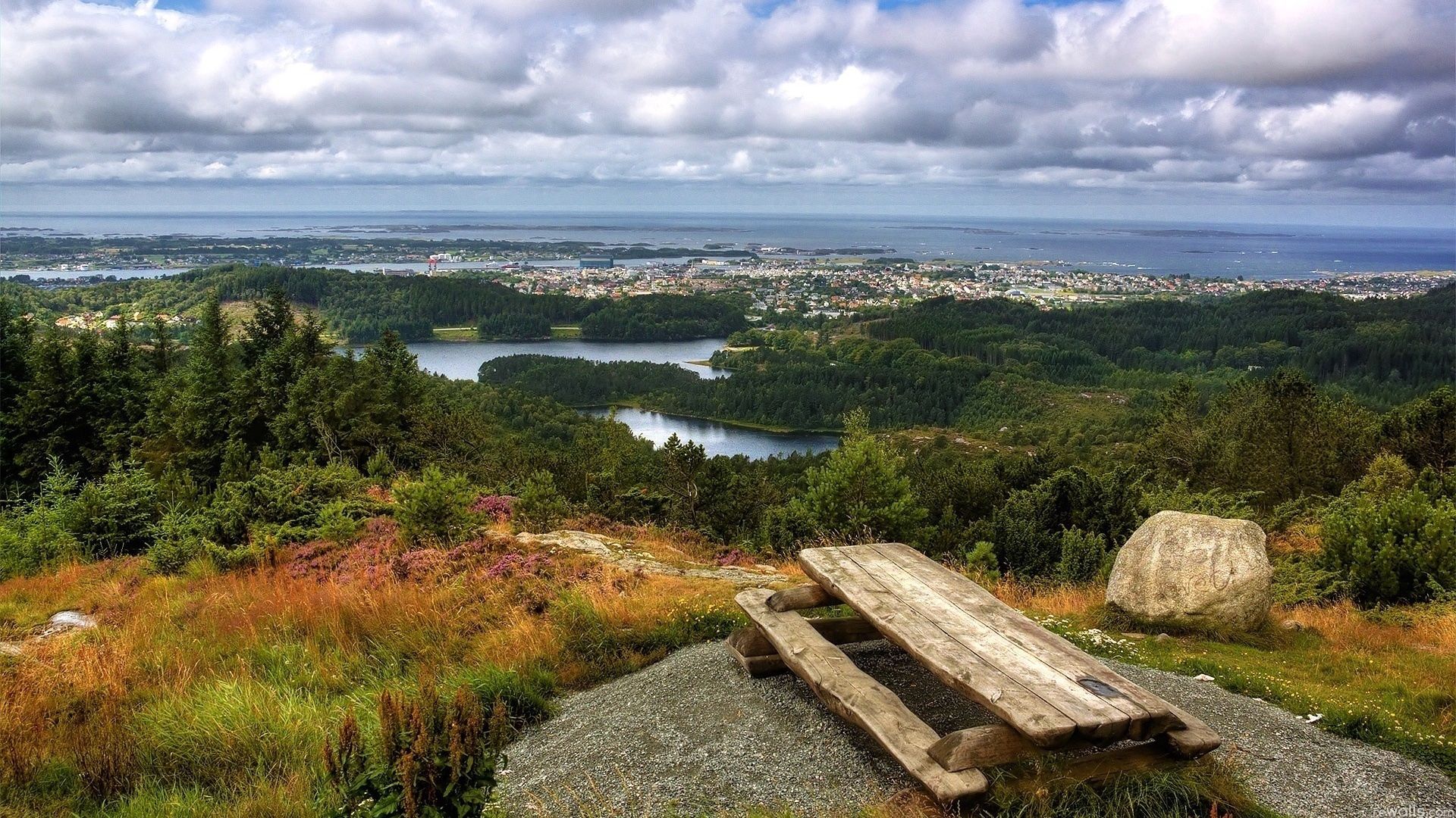 benches, nature, stones, city, forest, rise, table, view, elevation, islands 5K