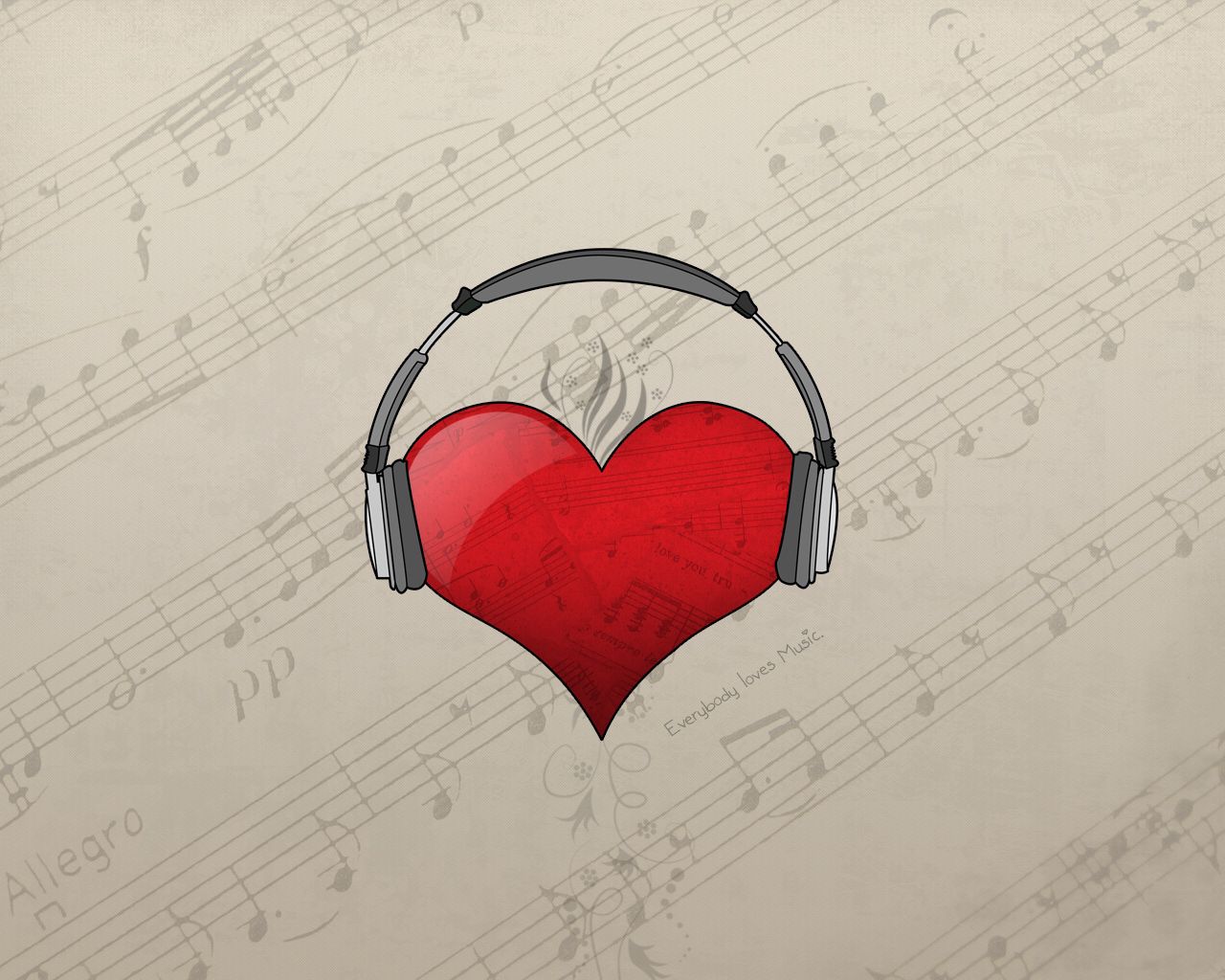 headphones, love, red, picture, drawing, heart 1080p