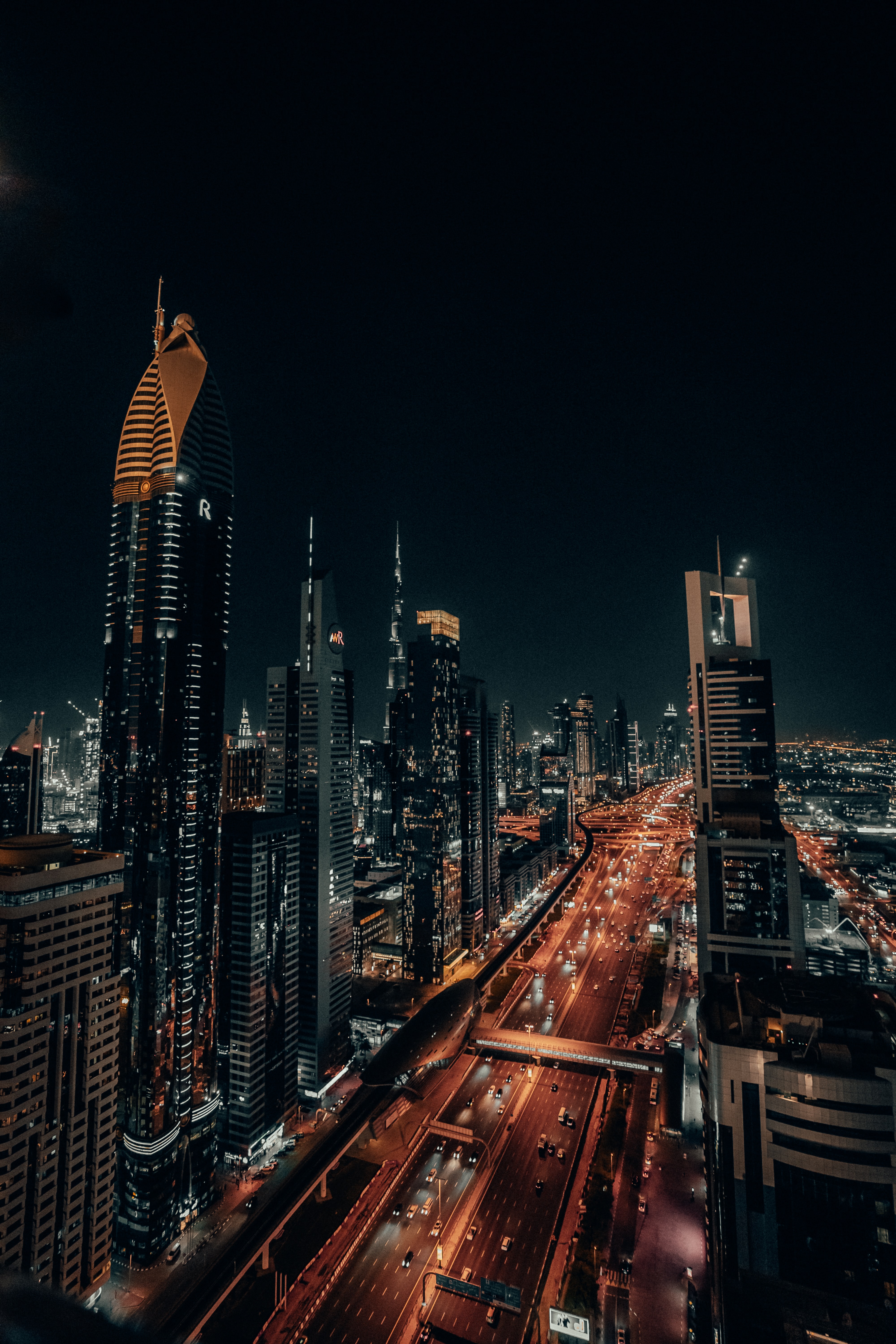 Architecture night city, road, lights, cities HD desktop images