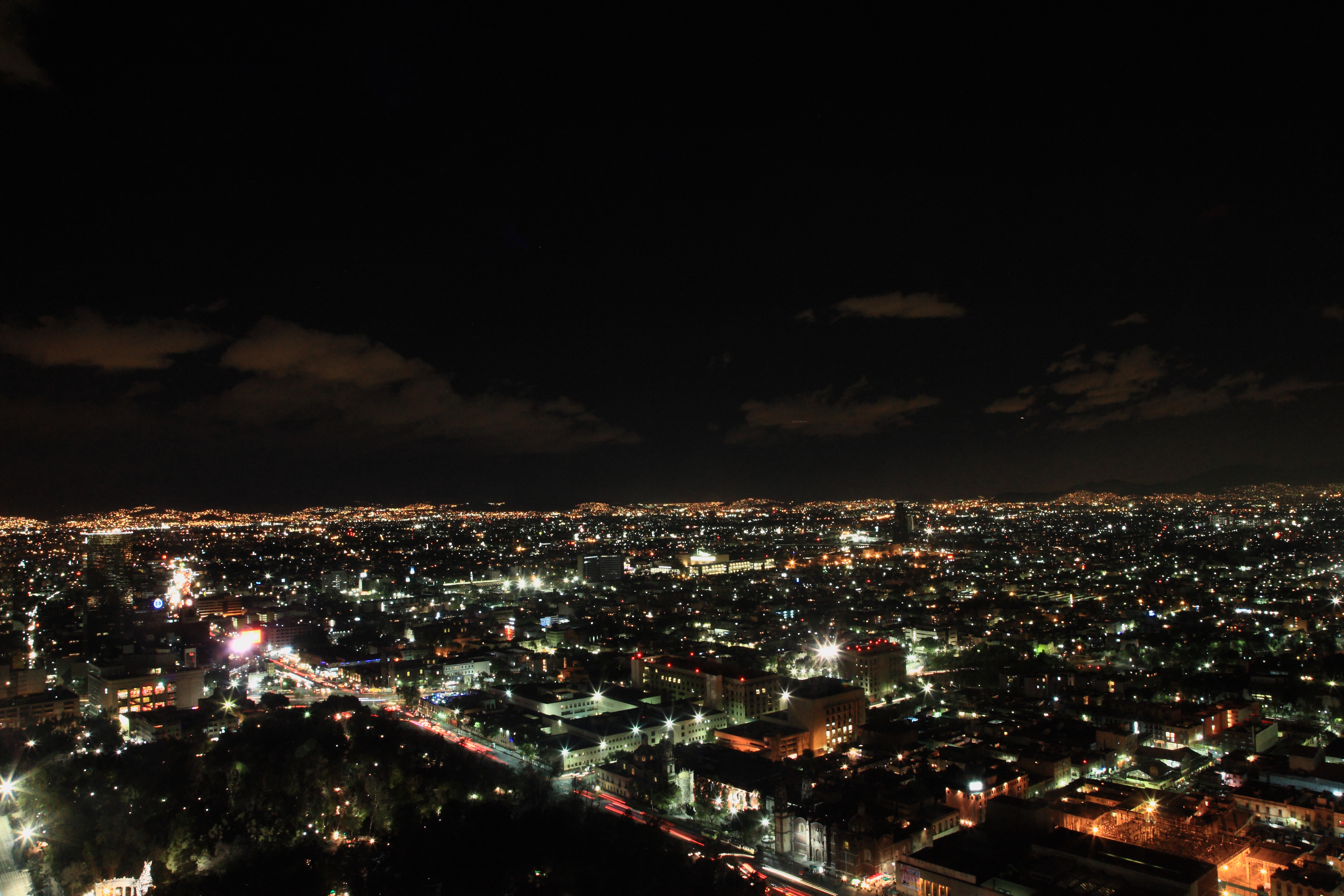 desktop and mobile city lights, view from above, mexico, dark
