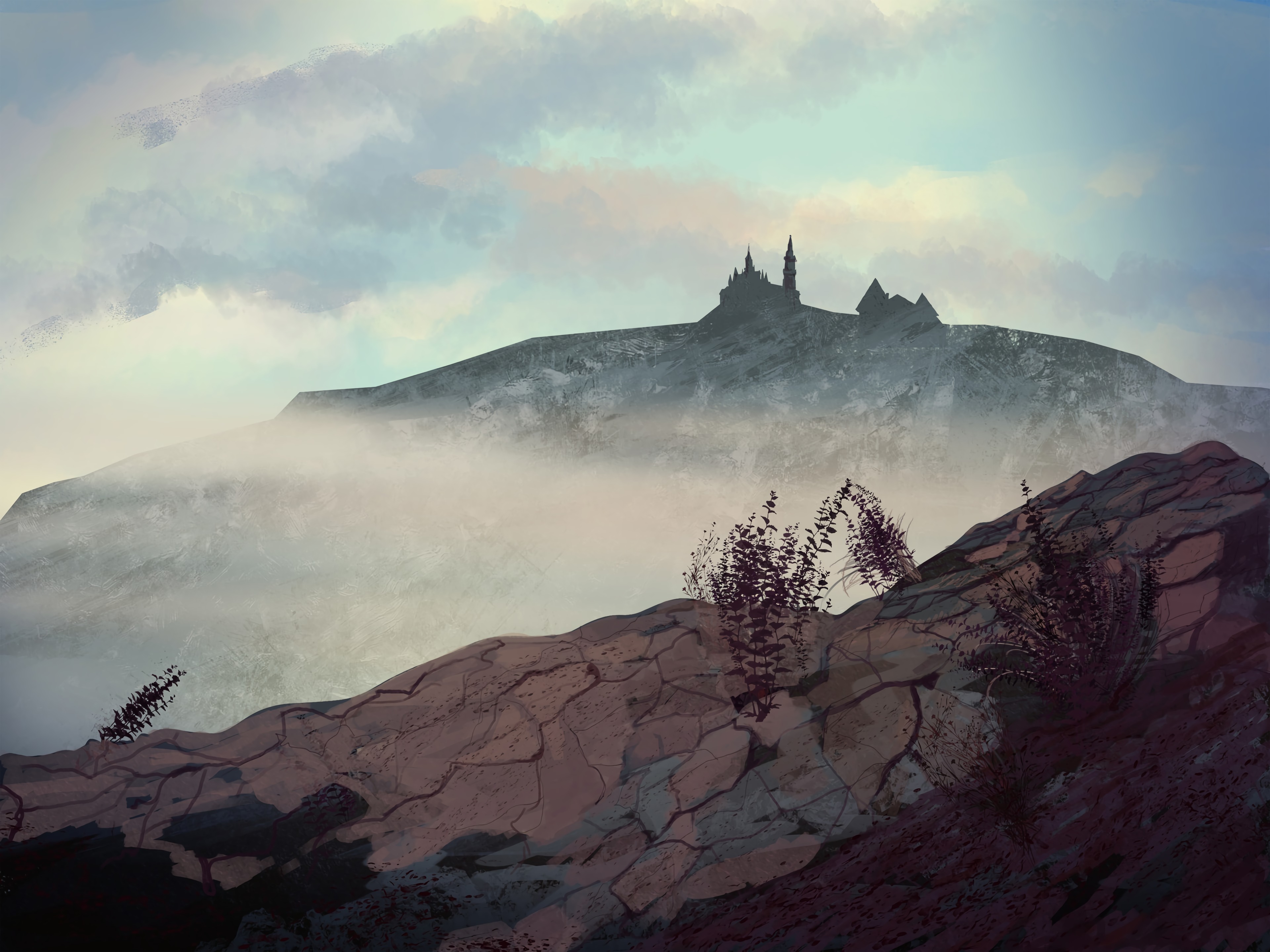 Laden Sie das Kunst, Mountains, Sperren, Nebel, Hügel, Hill-Bild kostenlos auf Ihren PC-Desktop herunter