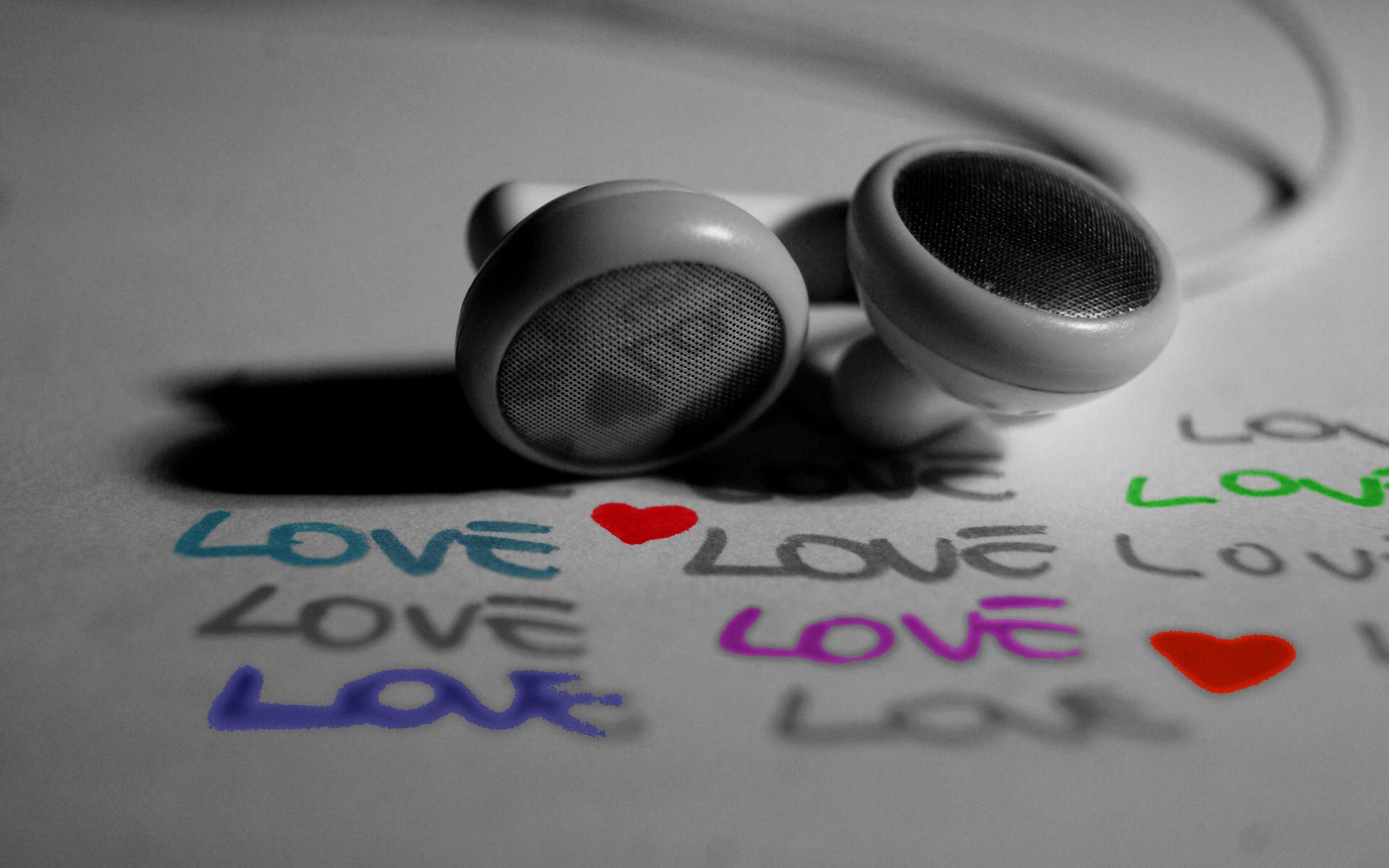 122963 download wallpaper headphones, love, macro, inscription screensavers and pictures for free