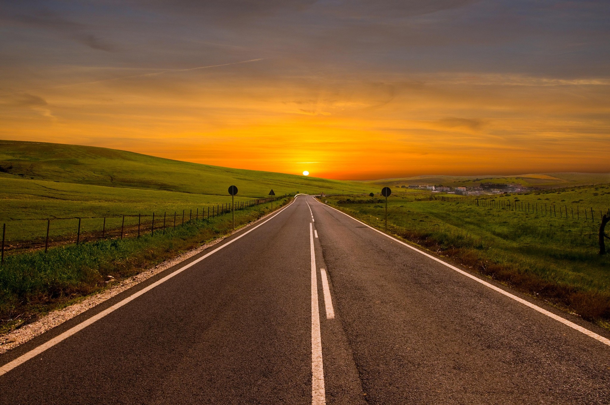 nature, sunset, road, sky, markup, bend High Definition image