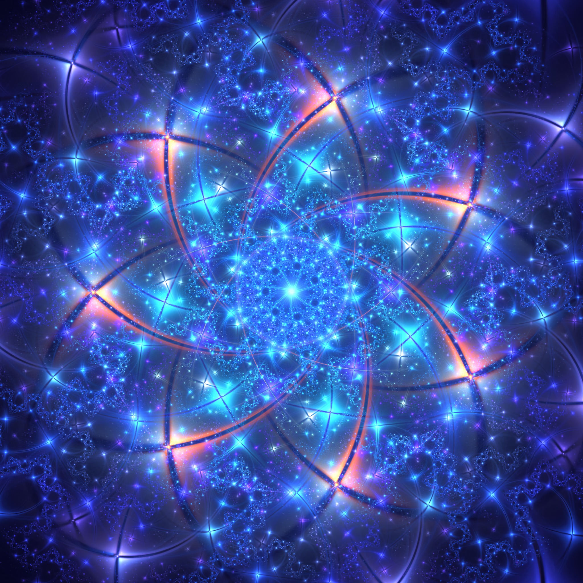 blue, bright, abstract, fractal, glow, star Phone Background