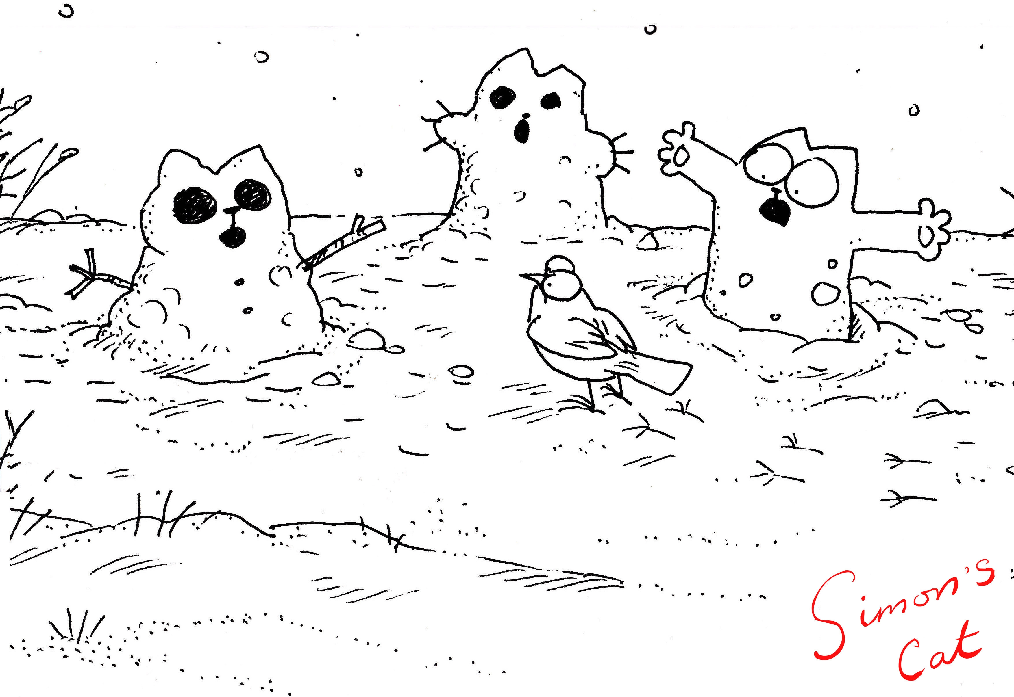 112067 download wallpaper cartoon, snowman, simon's cat, miscellanea, miscellaneous, disguise, camouflage, simon's cat screensavers and pictures for free