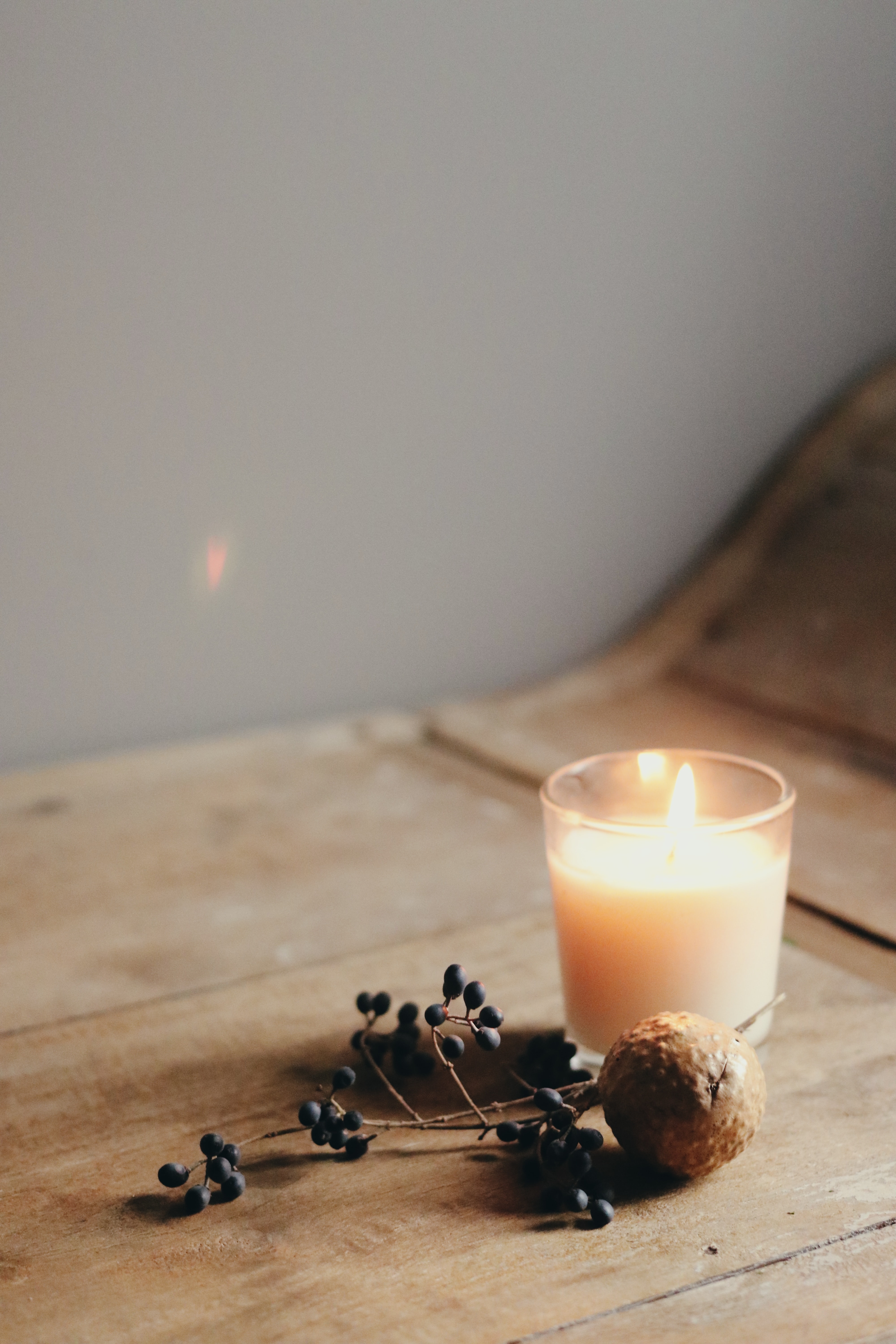 candle, fire, berries, miscellanea, miscellaneous, fruit phone background