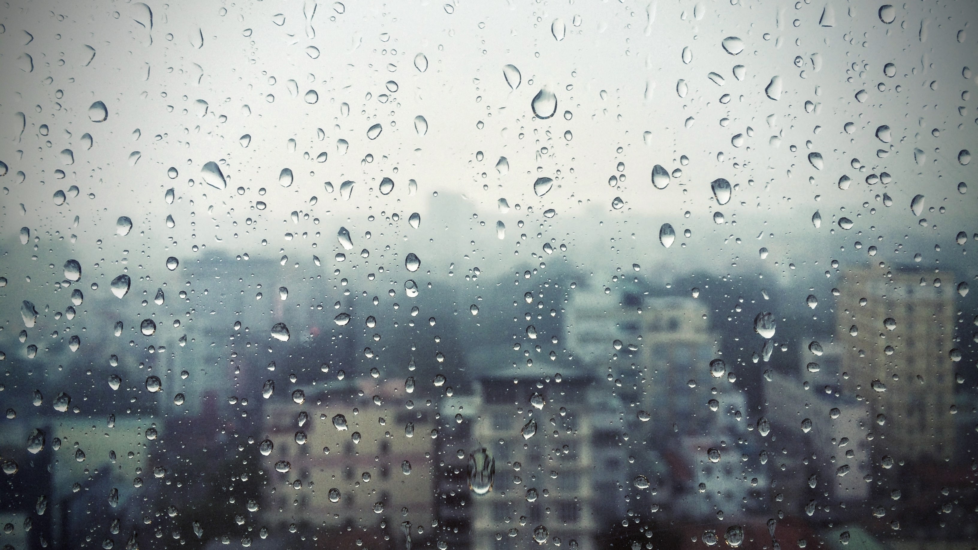 rain, cities, drops, building, glass, window