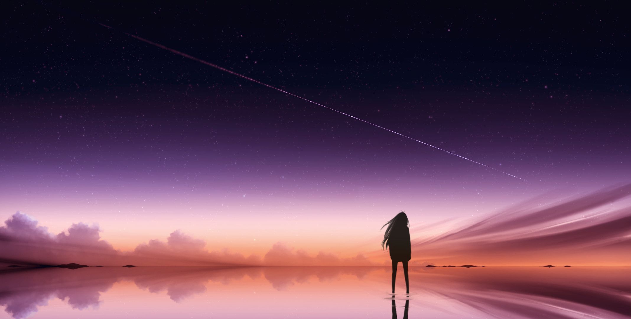 anime, original, comet, evening, stars cell phone wallpapers