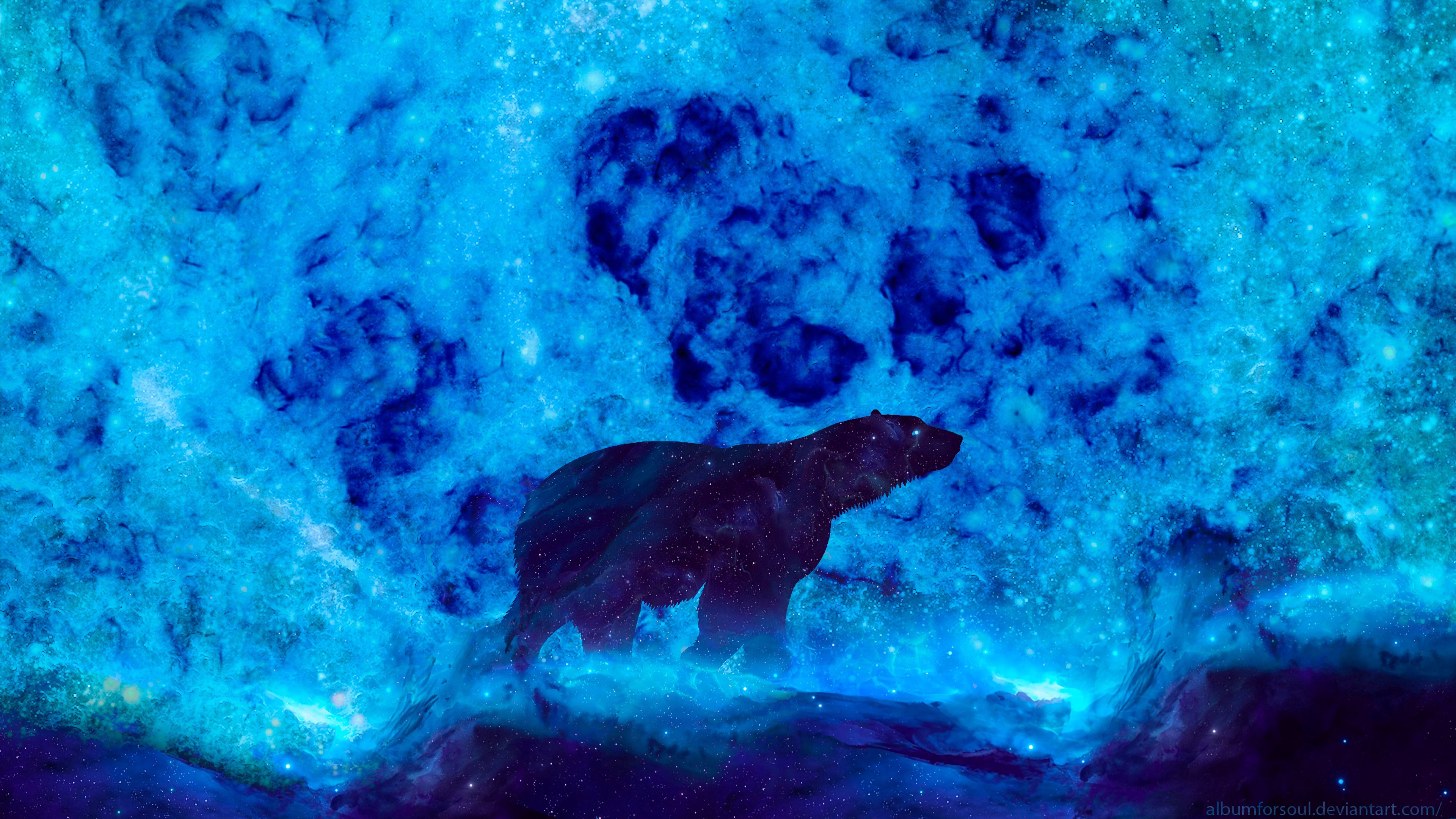 bear, art, blue, glow, snowstorm, north, northern