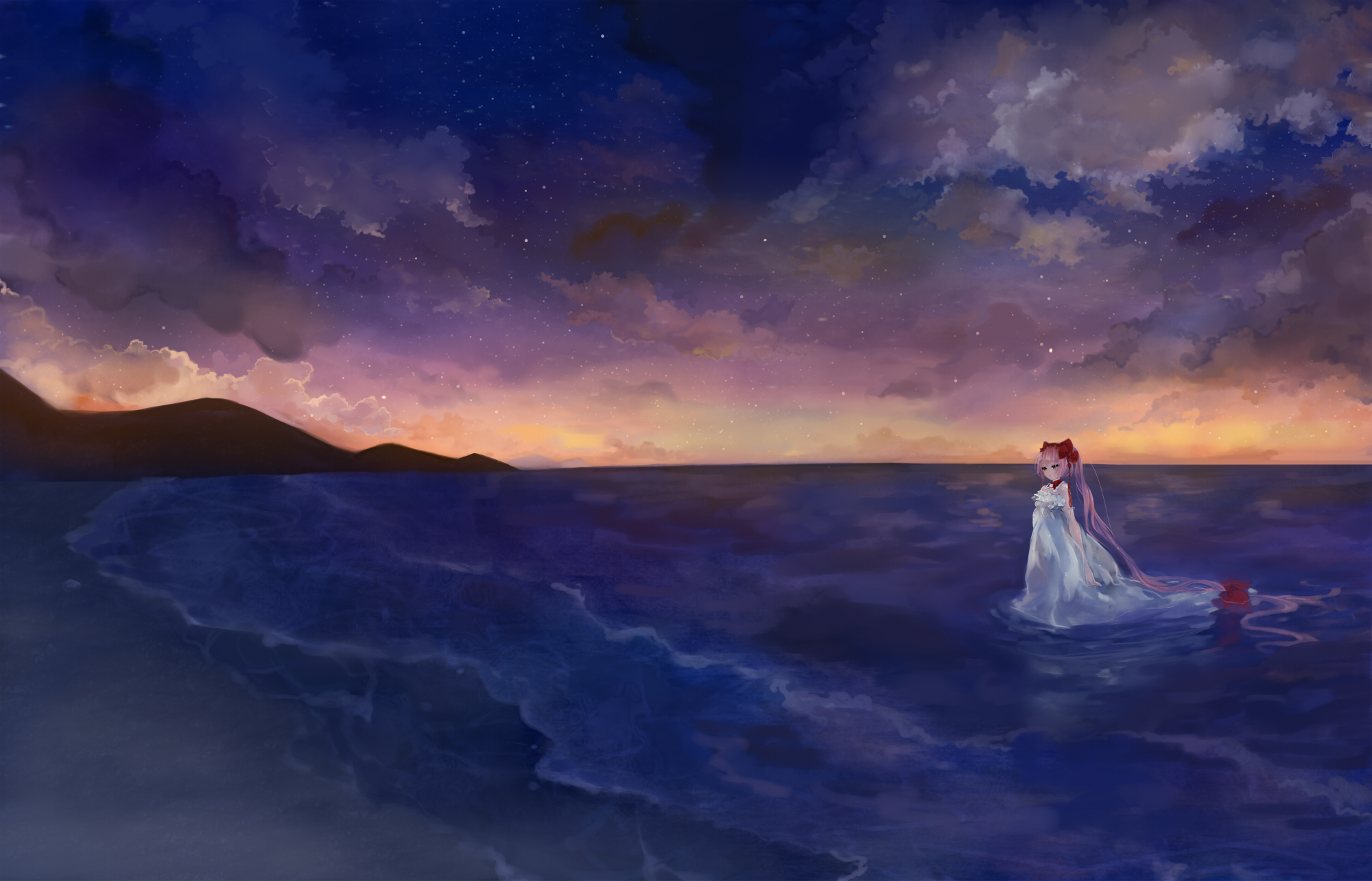 Читать ночь у берега 84. Море арт. Пейзаж одиночество. Девушка у моря ночью арт.