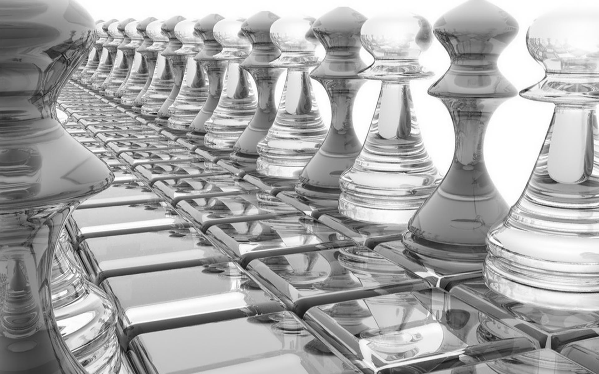 3d, cgi, abstract, black & white, chess, glass for android